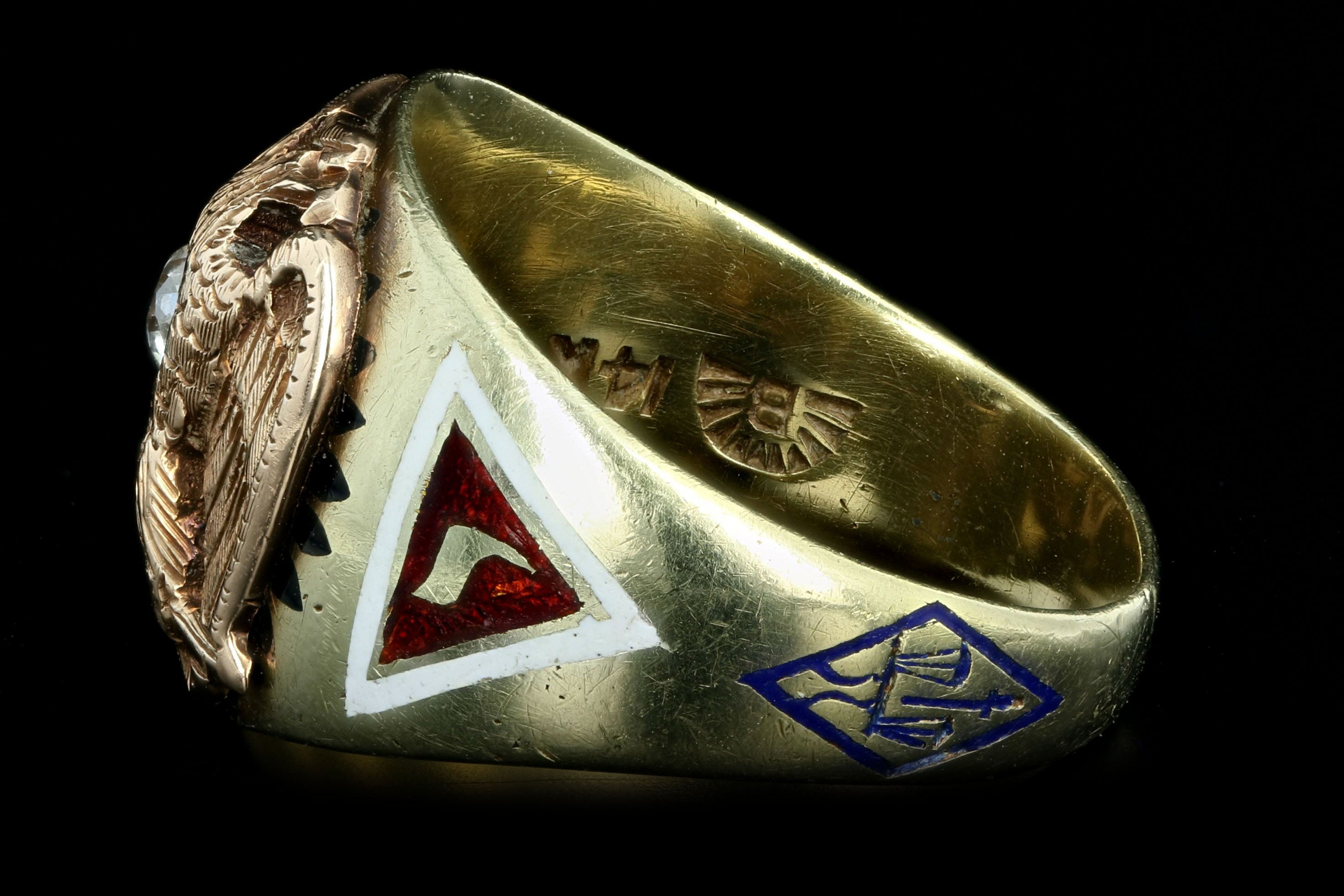 Art Deco 14K Yellow Gold .25 Carat Old European Cut Diamond Masonic Ring - Queen May