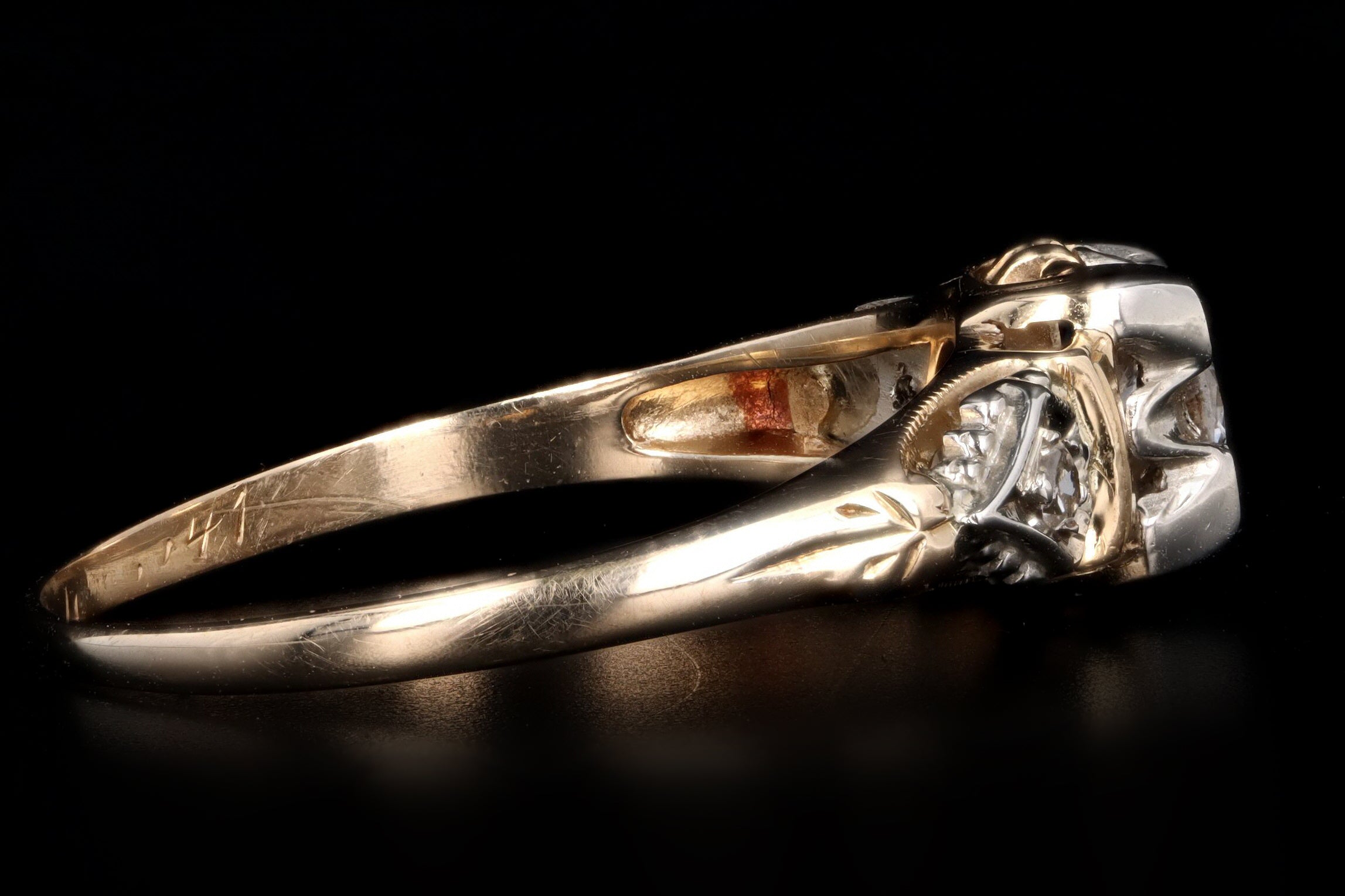 Art Deco 14K Gold .17 Carat Old European Cut Diamond Engagement Ring - Queen May