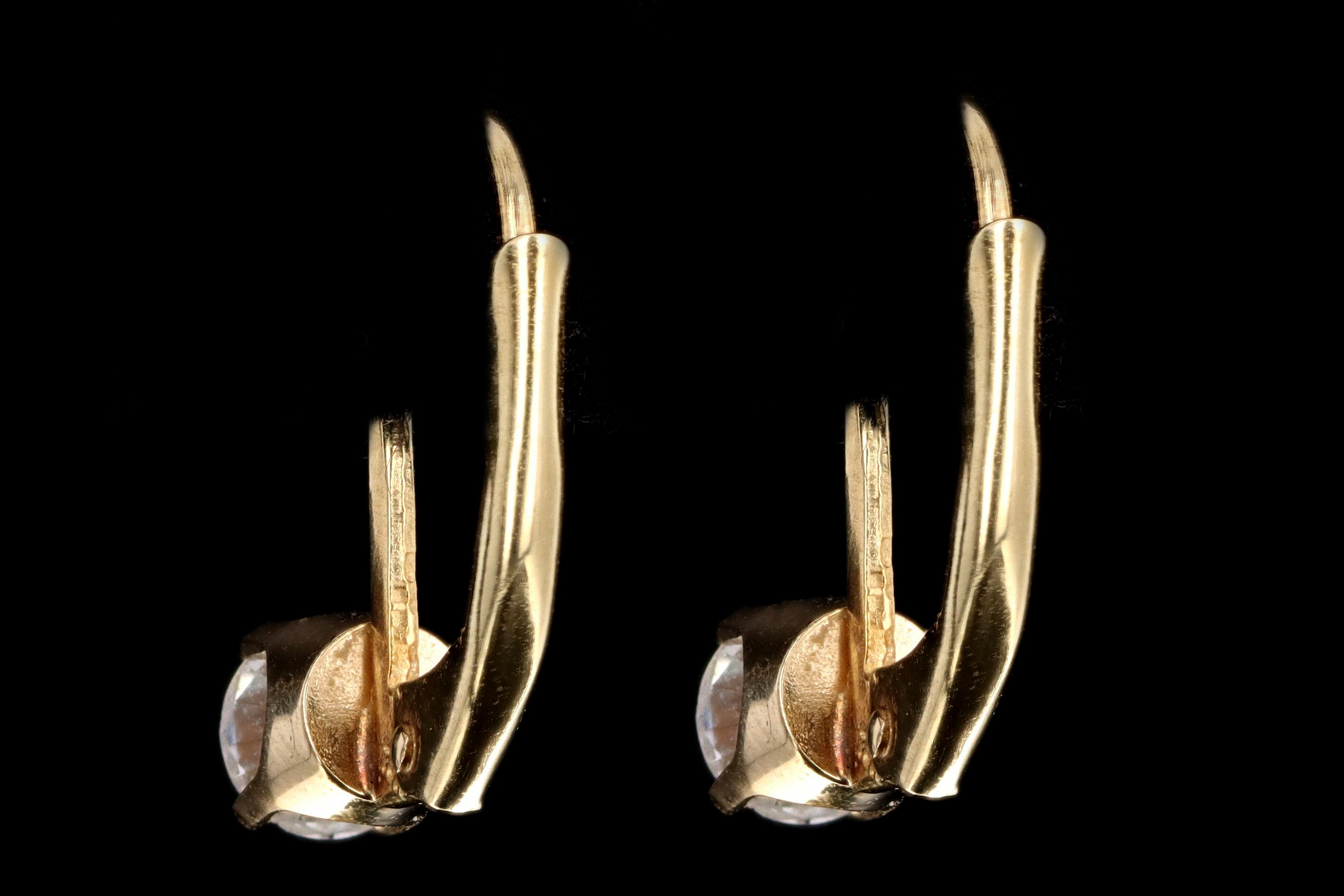 Modern 14K Yellow Gold .60 Carat Total Weight Round Brilliant Diamond Shepherd Hook Drop Earrings - Queen May