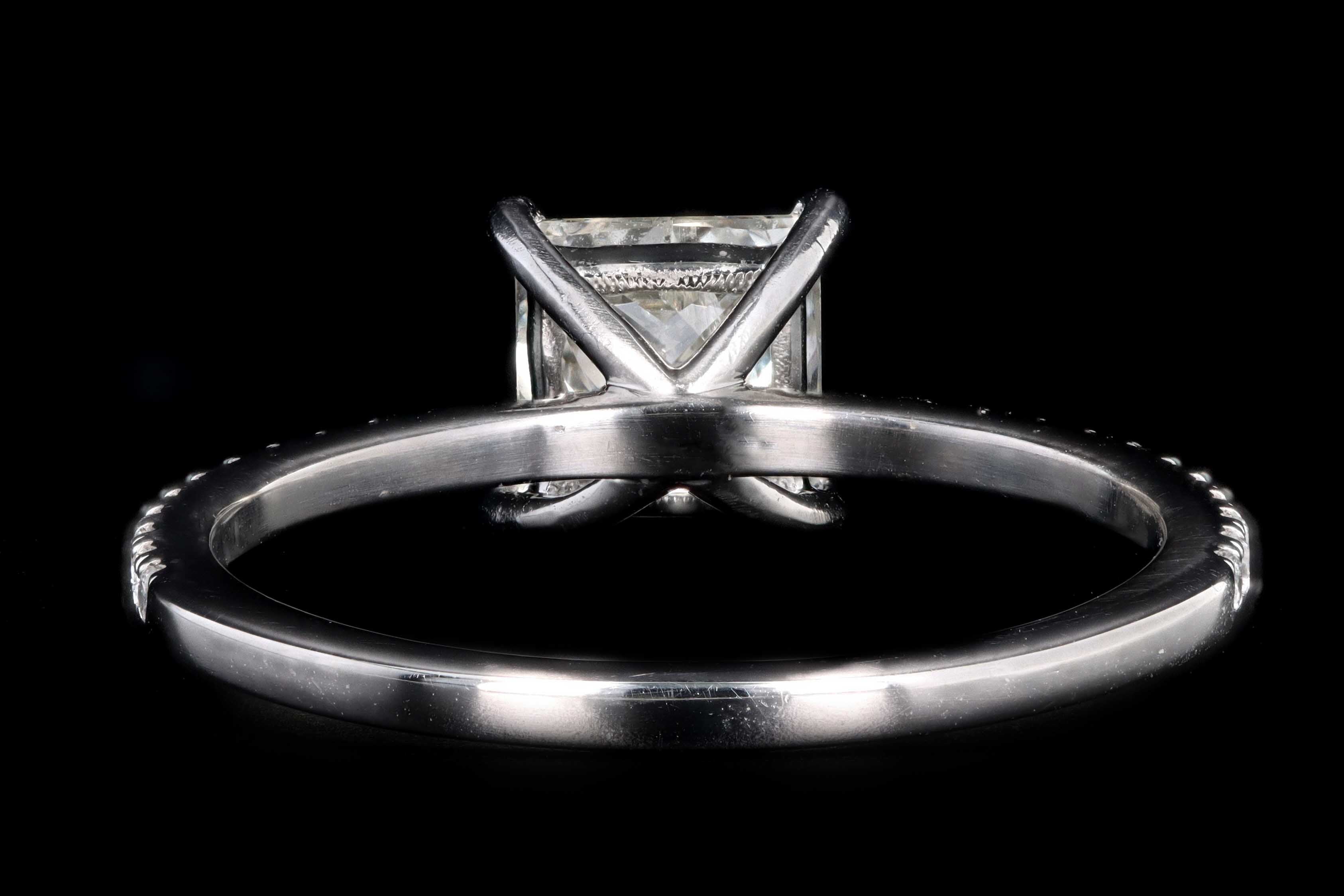 Modern Platinum 1 Carat Princess Cut Diamond Engagement Ring - Queen May