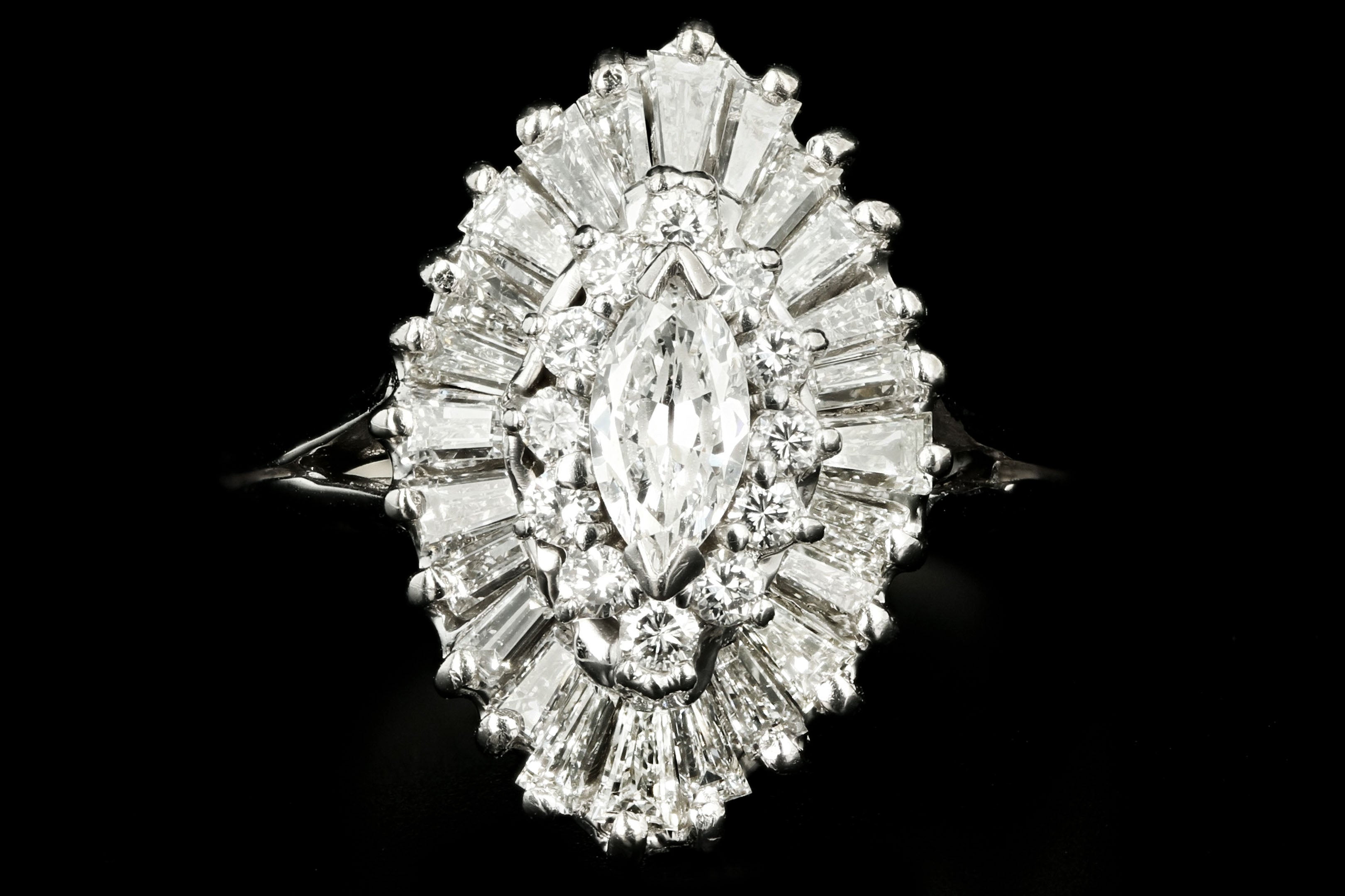 Retro 14K White Gold .30 Carat Marquise Cut Diamond Ballerina Ring - Queen May