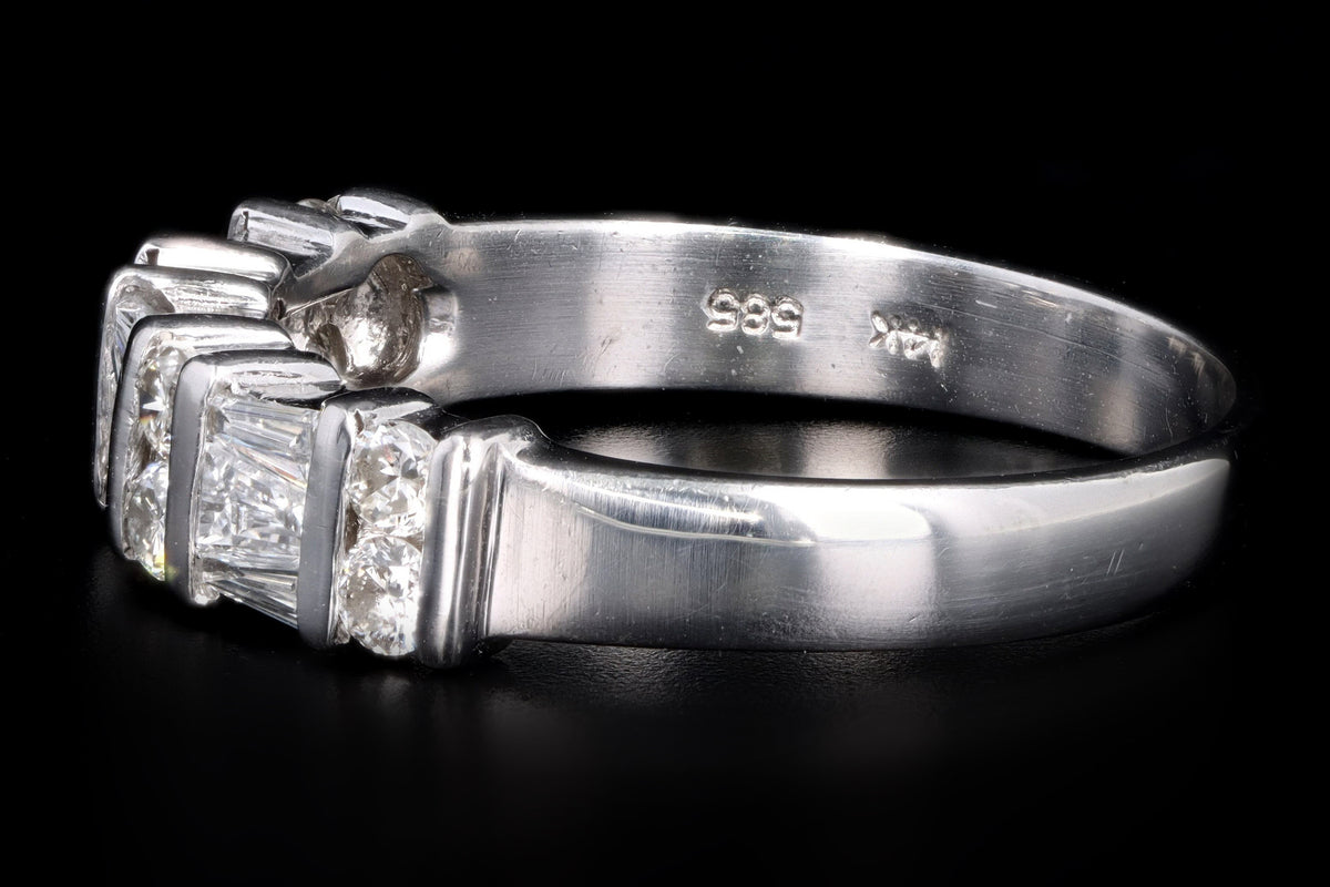 Modern 14K White Gold 1 Carat Tapered Baguette & Round Brilliant Diamond Wedding Band - Queen May