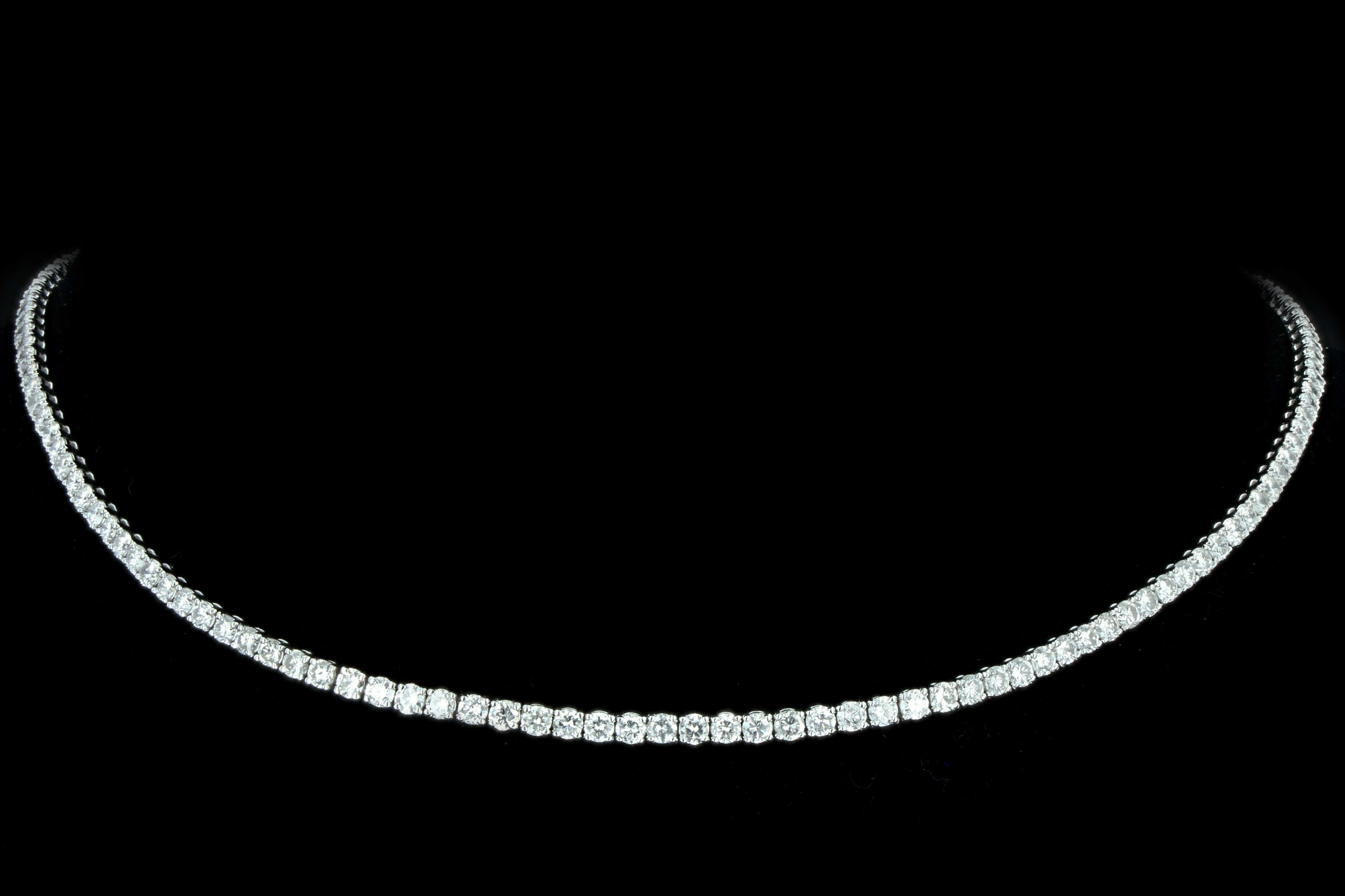 New 14K White Gold 8.89 Carat Round Brilliant Diamond Tennis Choker Necklace - Queen May