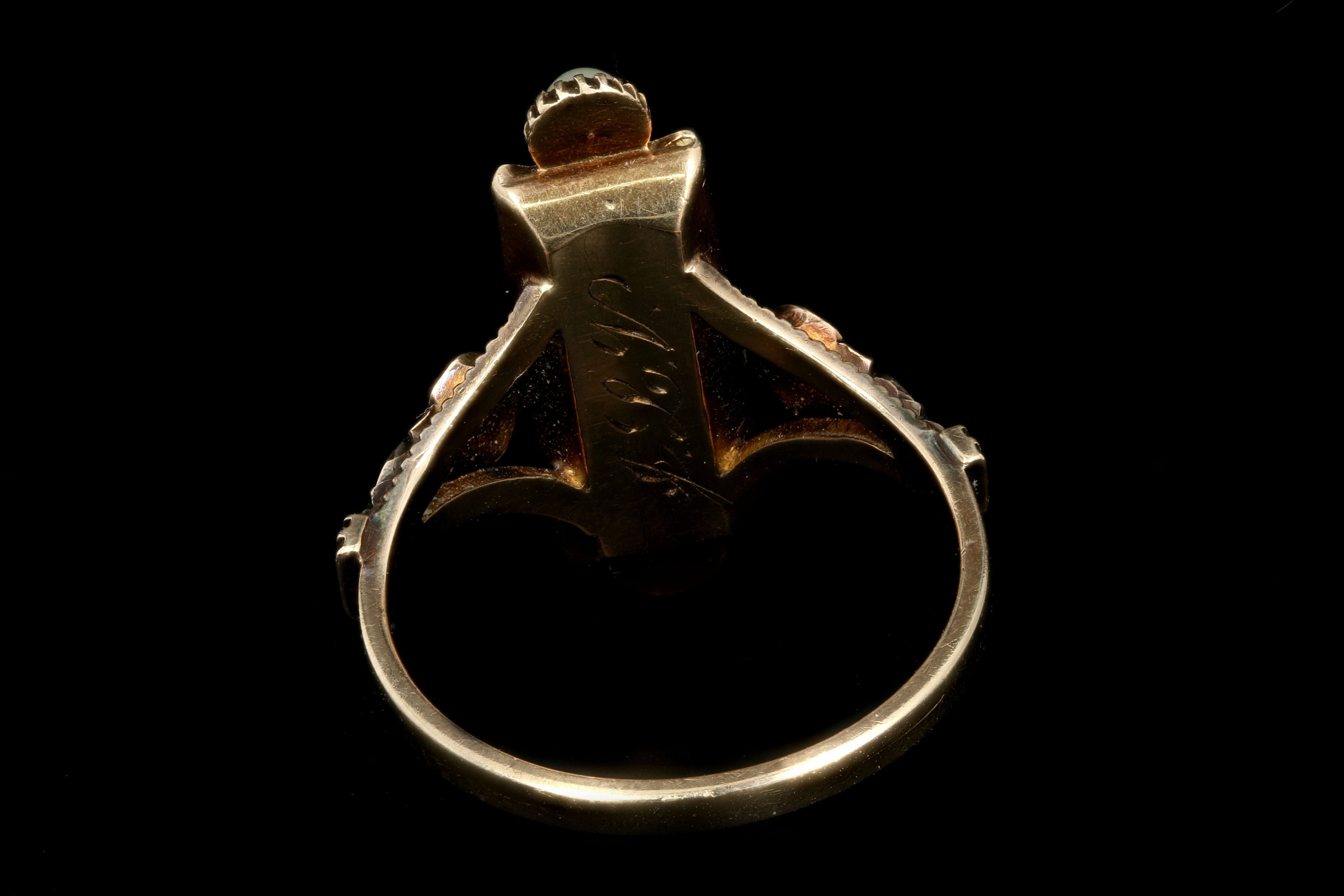 Victorian 14K Rose Gold Natural Turquoise & Pearl Ring - Queen May