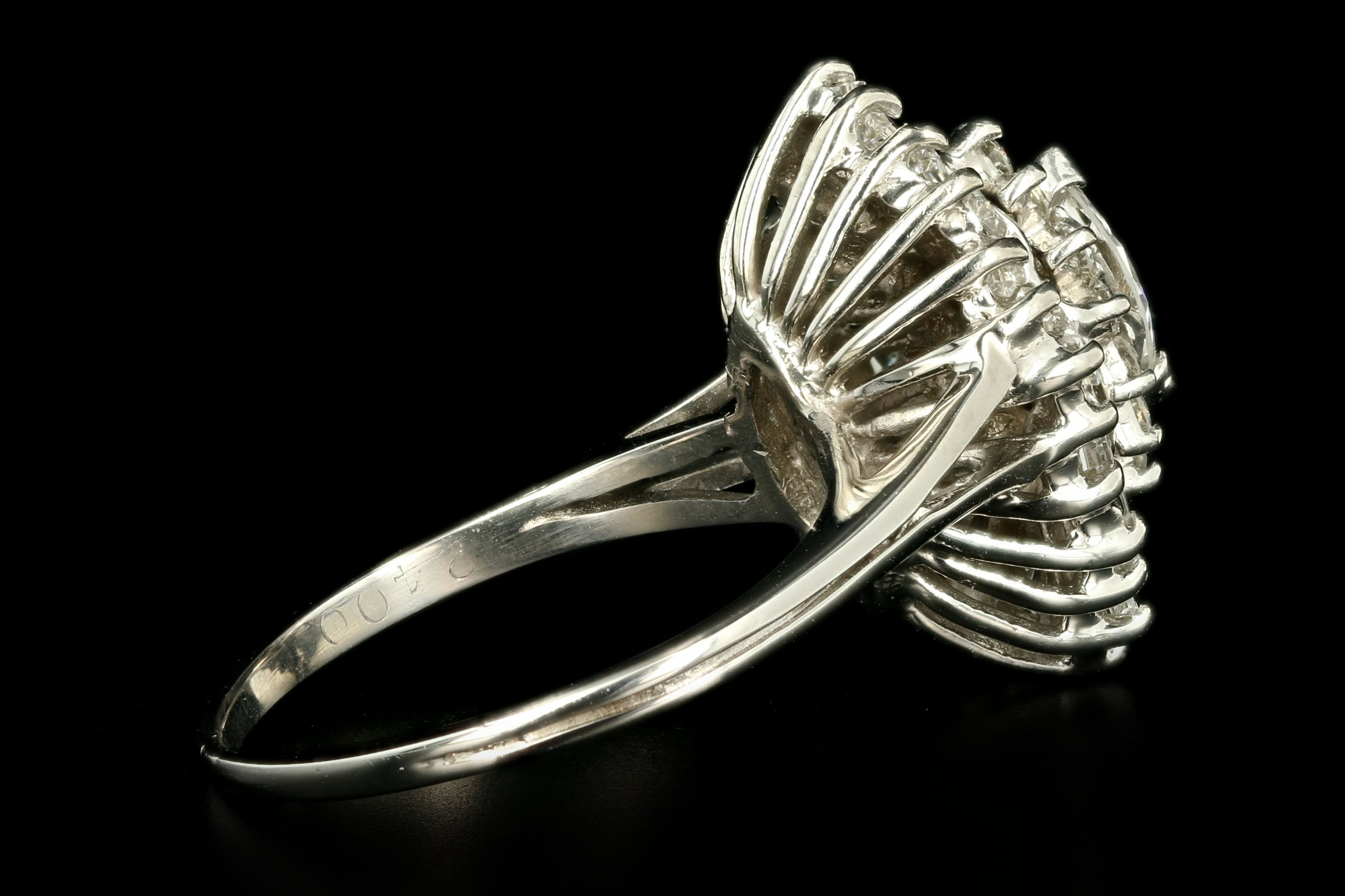 Retro 14K White Gold .30 Carat Marquise Cut Diamond Ballerina Ring - Queen May