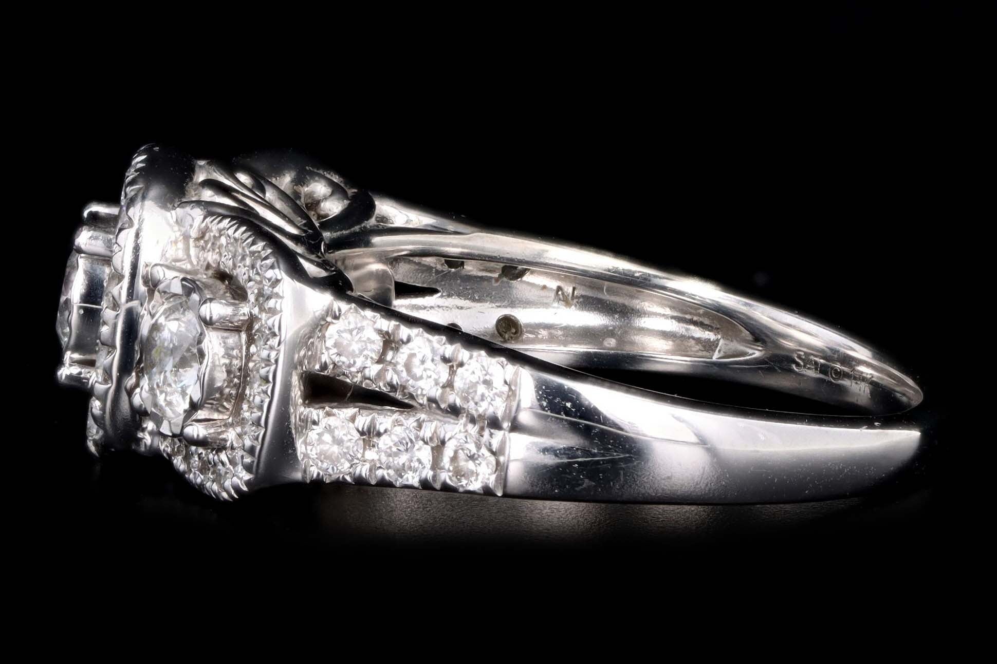Modern 14K White Gold 1 Carat Total Weight Diamond Past Present Future Three Stone Engagement Ring - Queen May