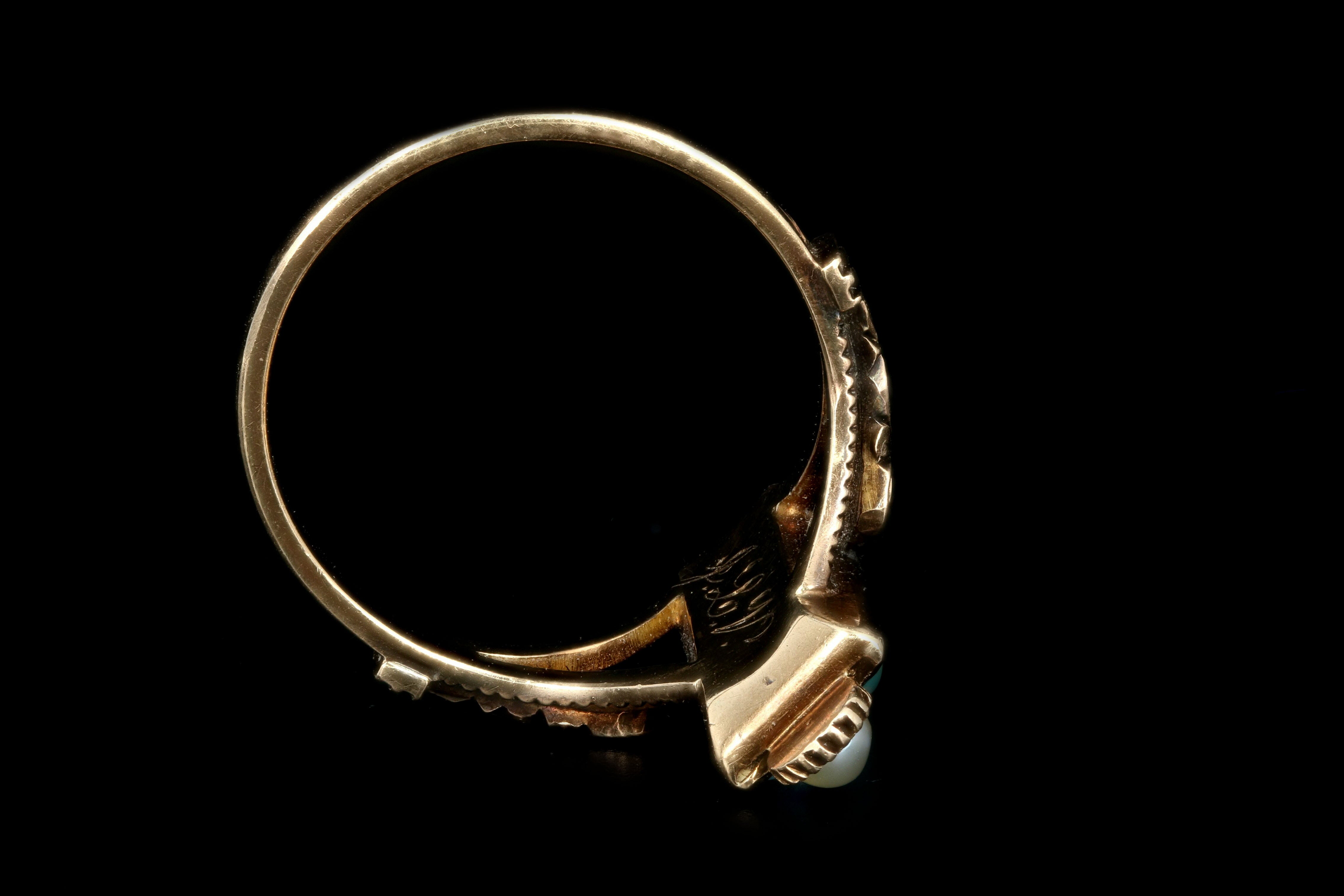 Victorian 14K Rose Gold Natural Turquoise & Pearl Ring - Queen May