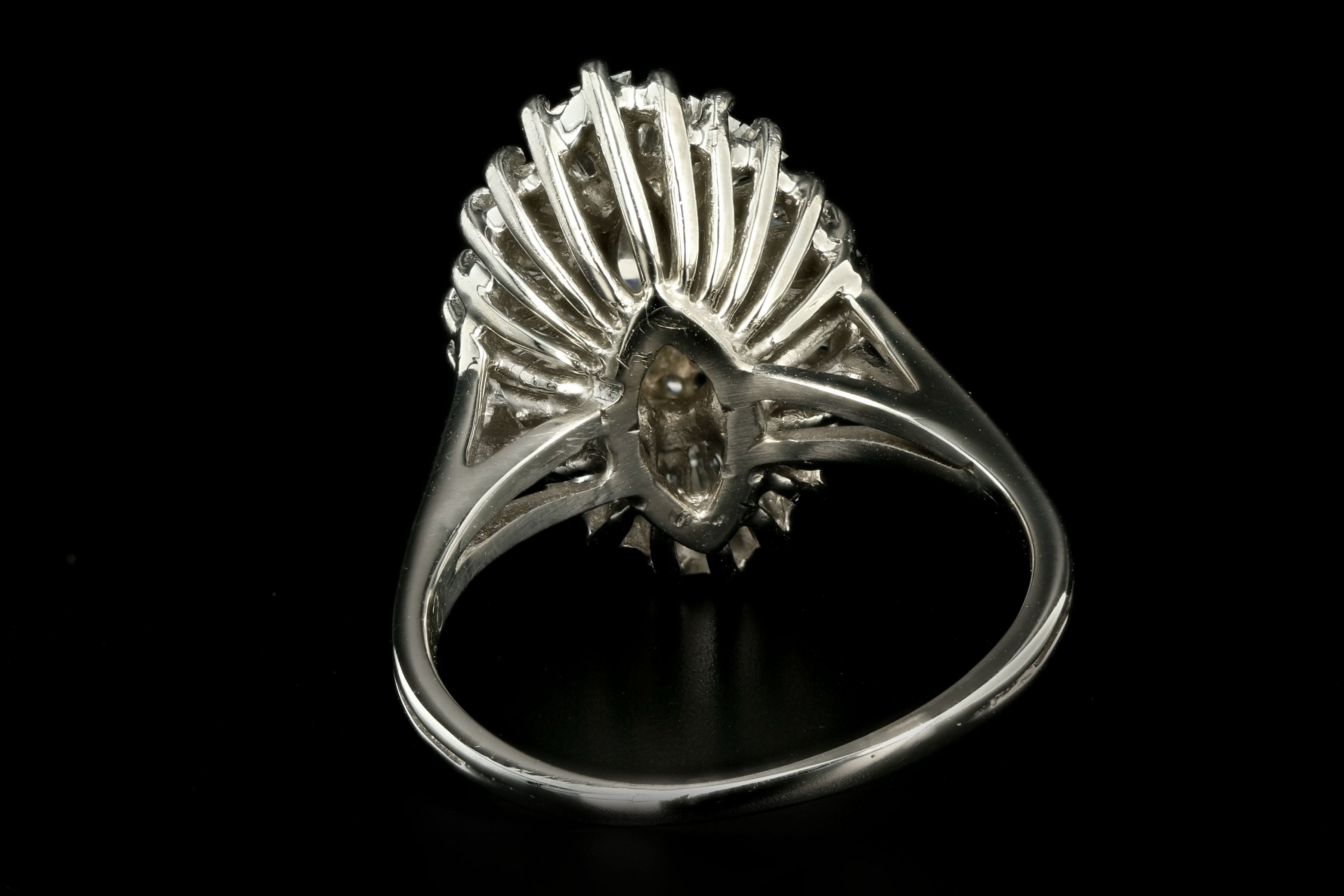 Retro 14K White Gold .30 Carat Marquise Cut Diamond Ballerina Ring - Queen May