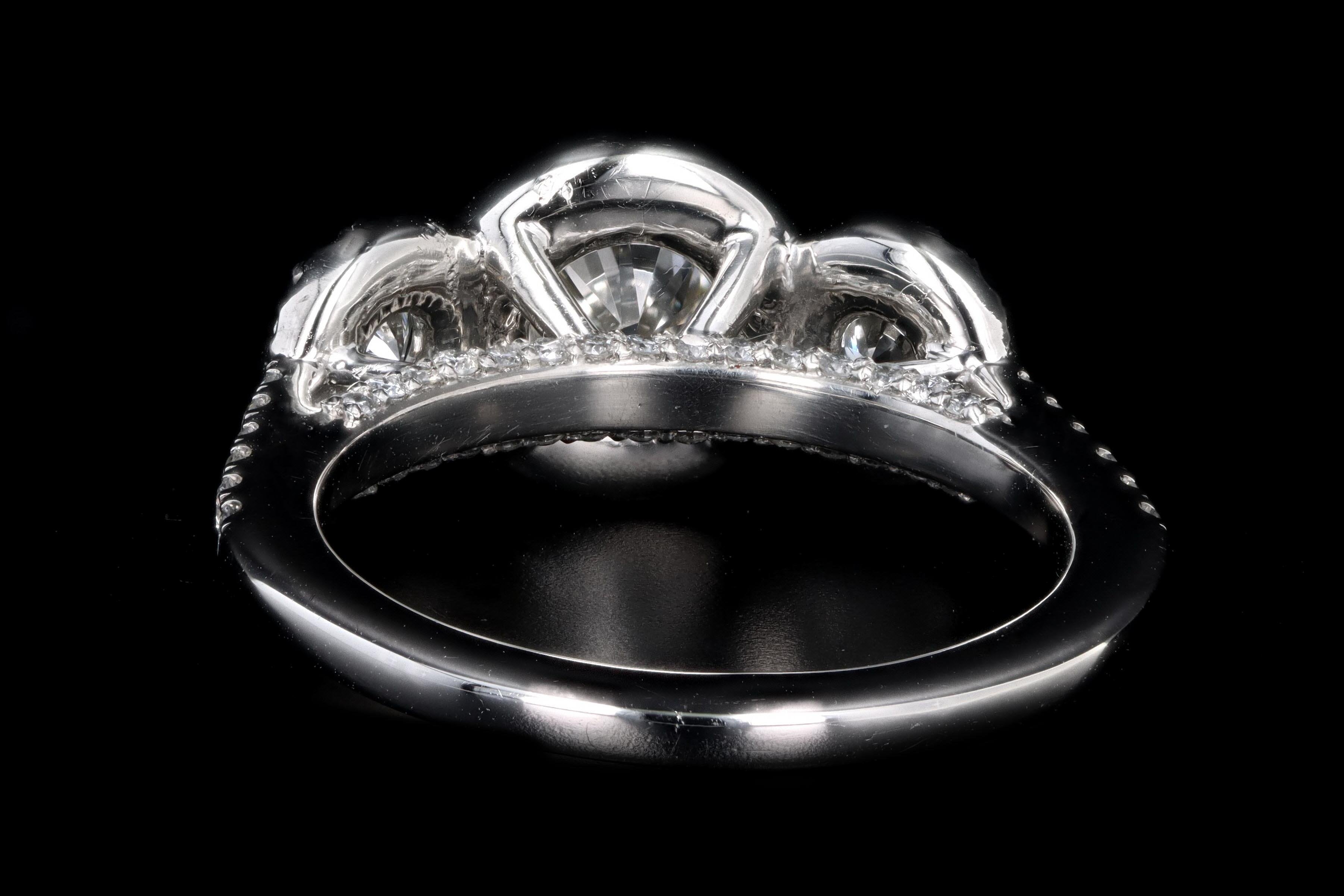 New Platinum 1.04 Carat Round Brilliant Diamond Halo Three Stone Engagement Ring GIA Certified - Queen May