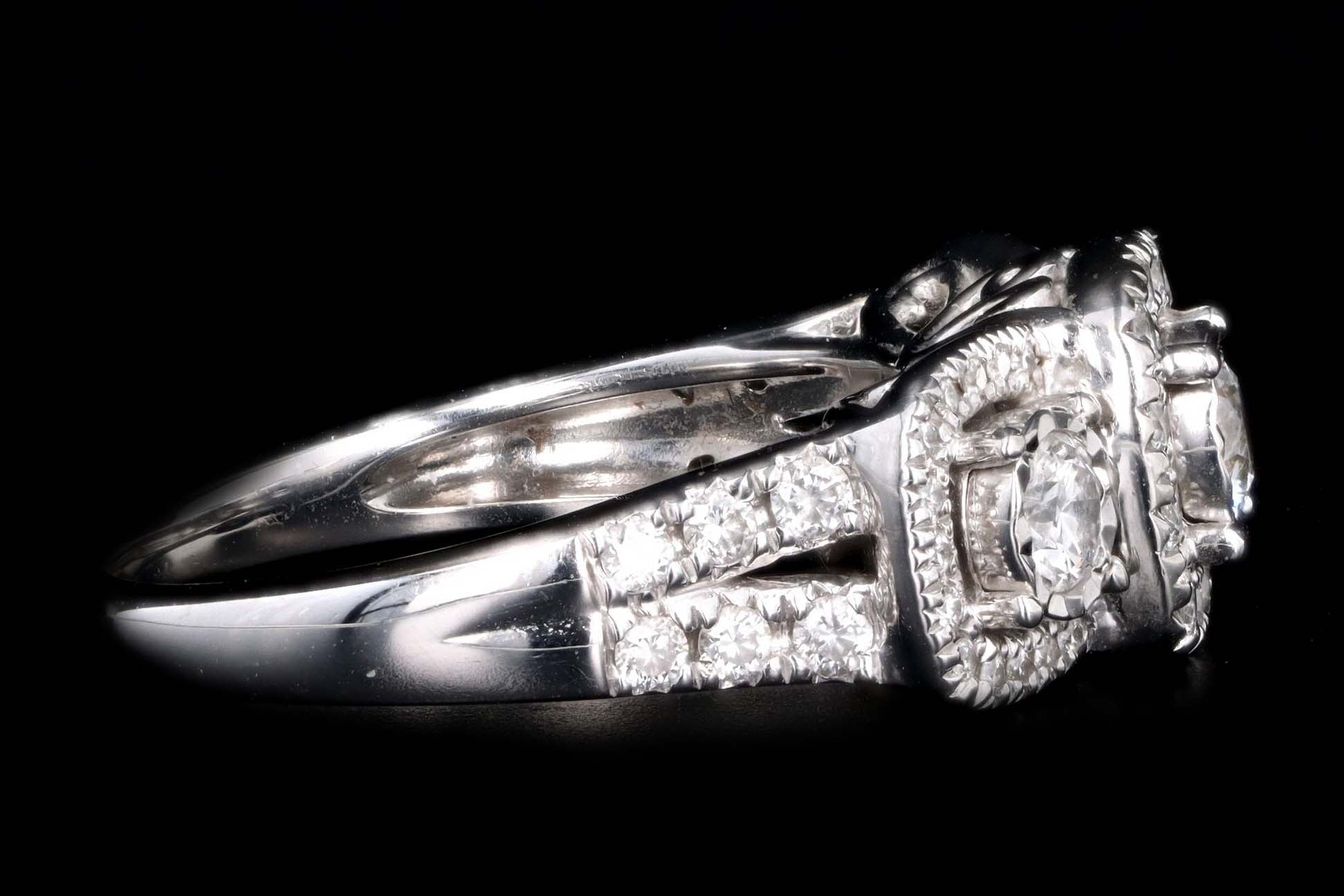 Modern 14K White Gold 1 Carat Total Weight Diamond Past Present Future Three Stone Engagement Ring - Queen May