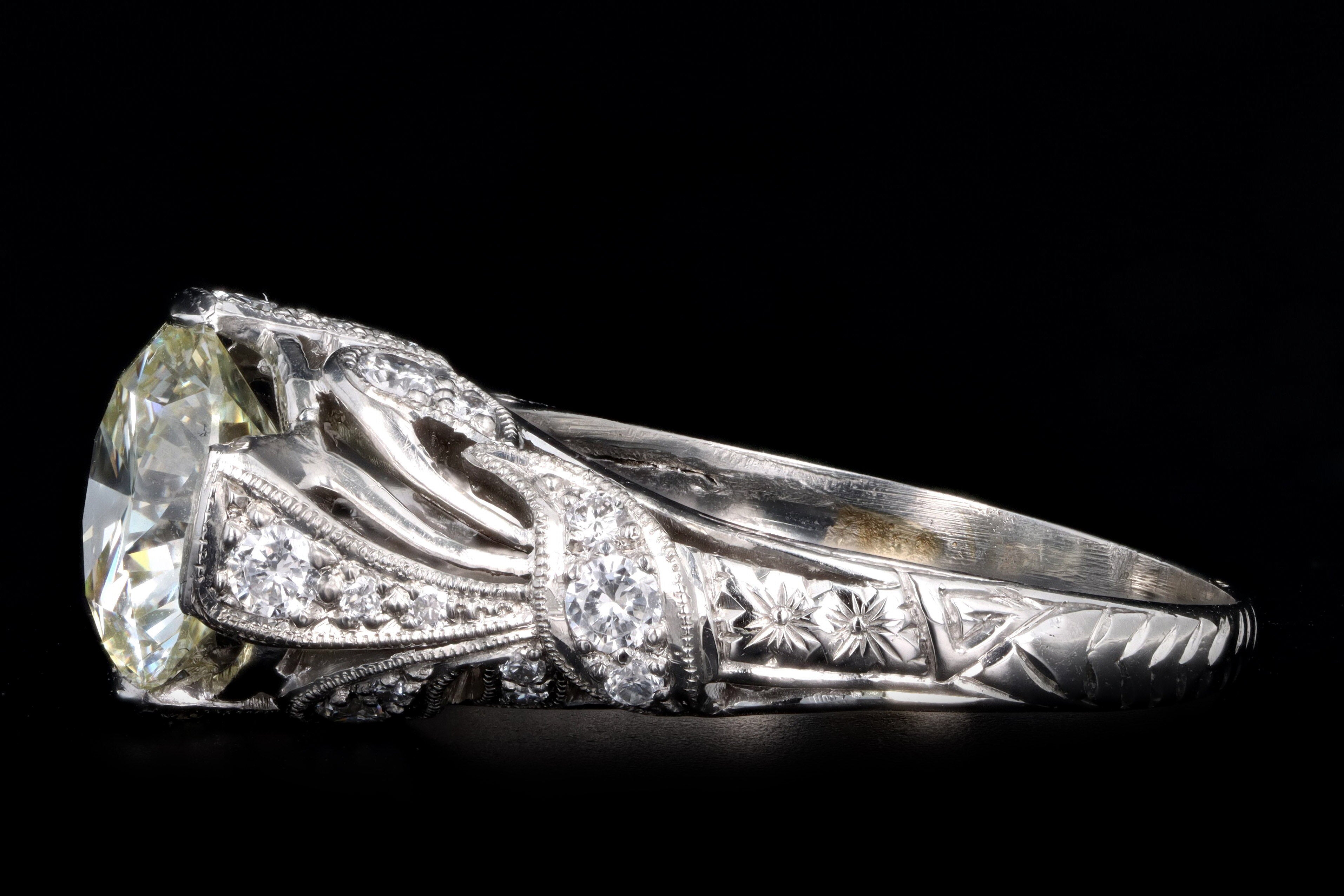 Art Deco Inspired 2.12 Carat Round Brilliant Cut Diamond Engagement Ring - Queen May