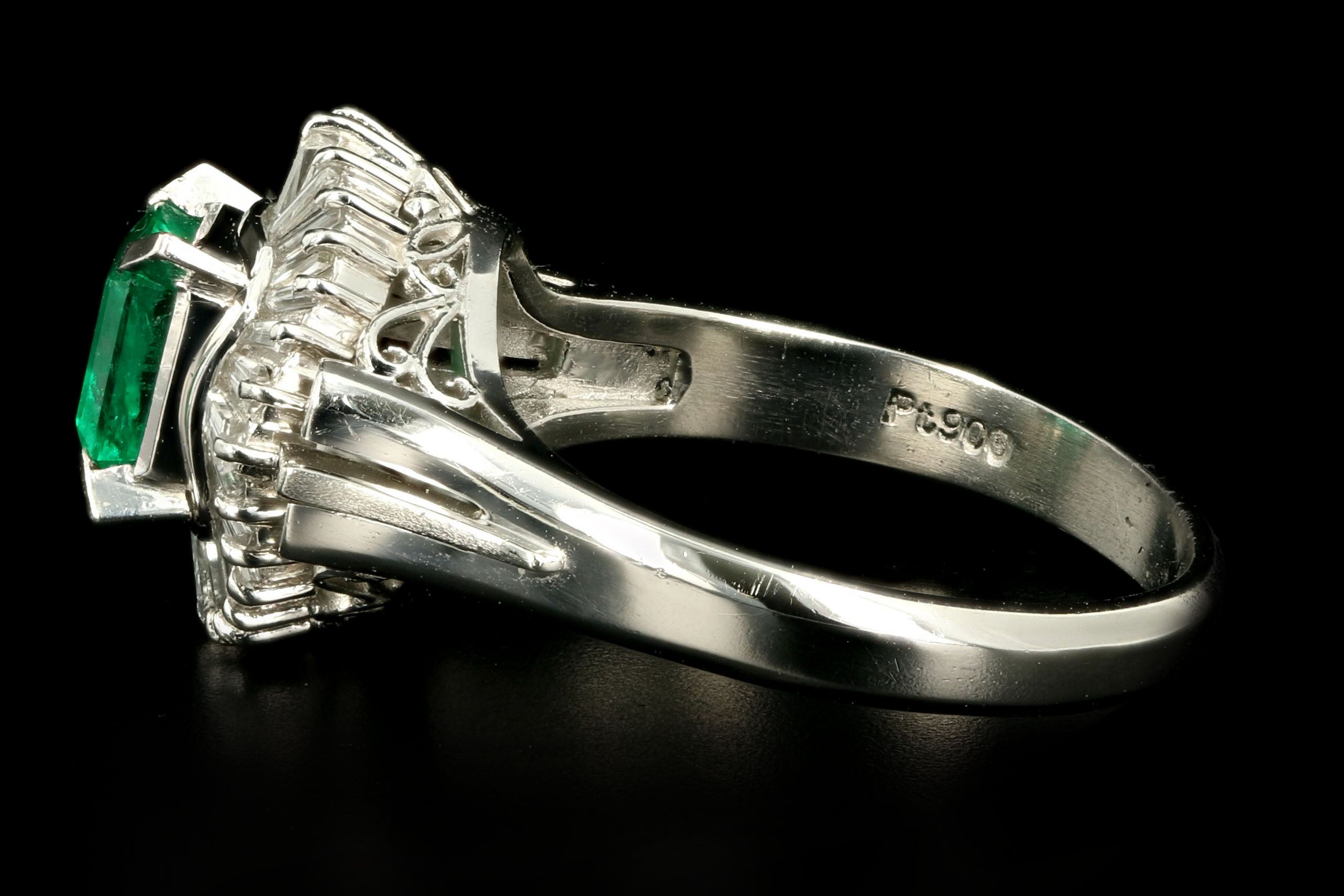 Retro Platinum .74 Carat Natural Emerald & Diamond Ballerina Ring - Queen May