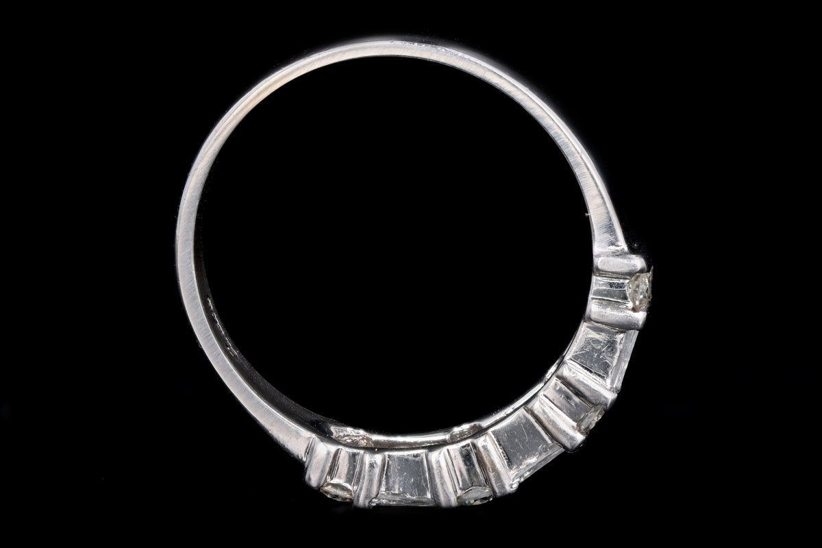 Modern 14K White Gold 1 Carat Tapered Baguette & Round Brilliant Diamond Wedding Band - Queen May