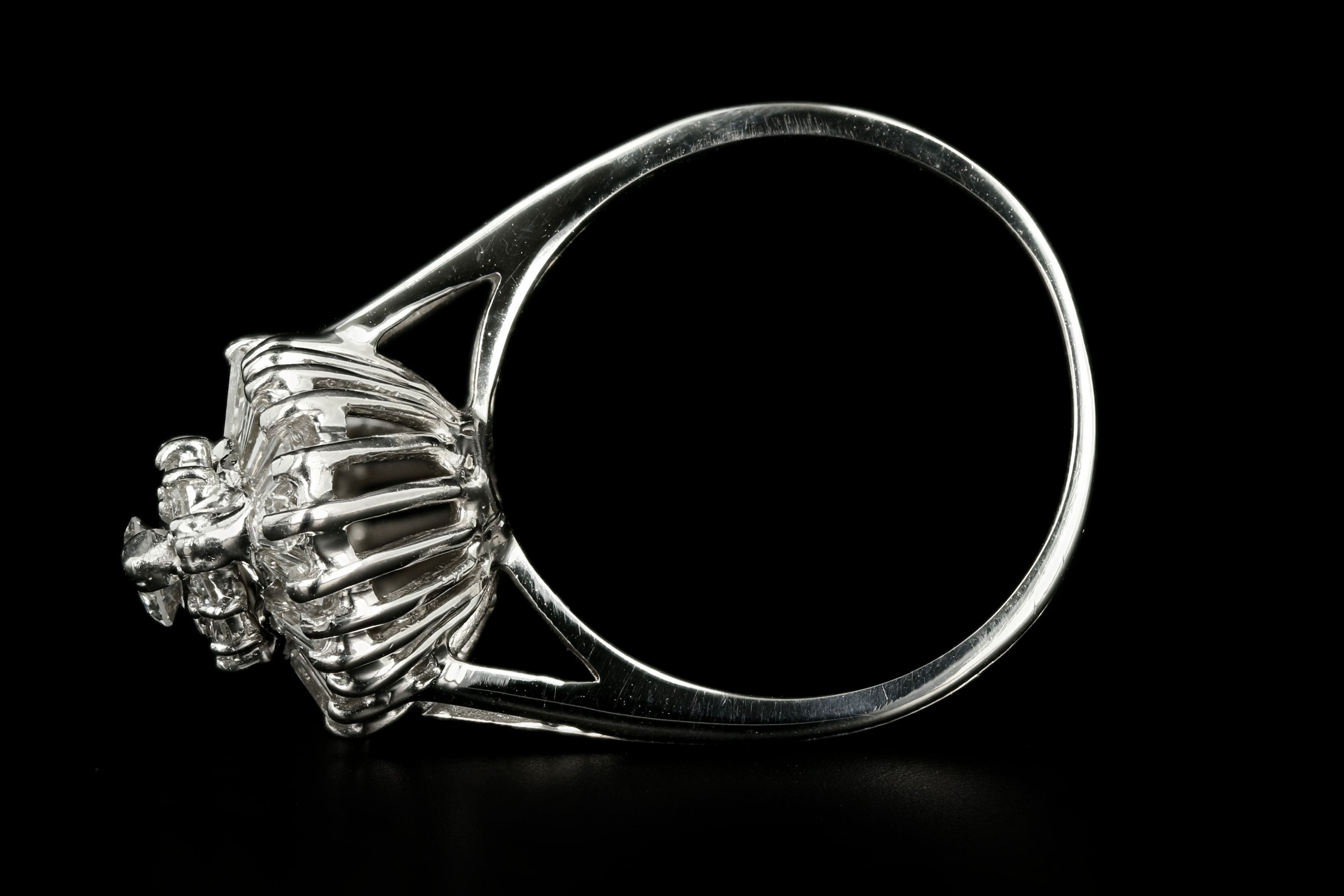 Retro 14K White Gold .30 Carat Marquise Cut Diamond Ballerina Ring - Queen May