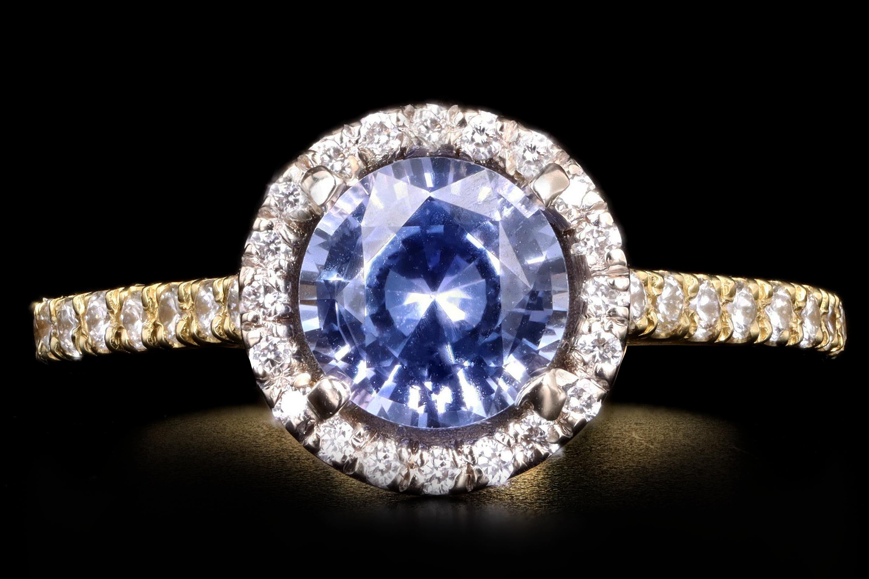 Modern 18K Yellow Gold 1.25 Carat Natural Sapphire and Diamond Ring - Queen May