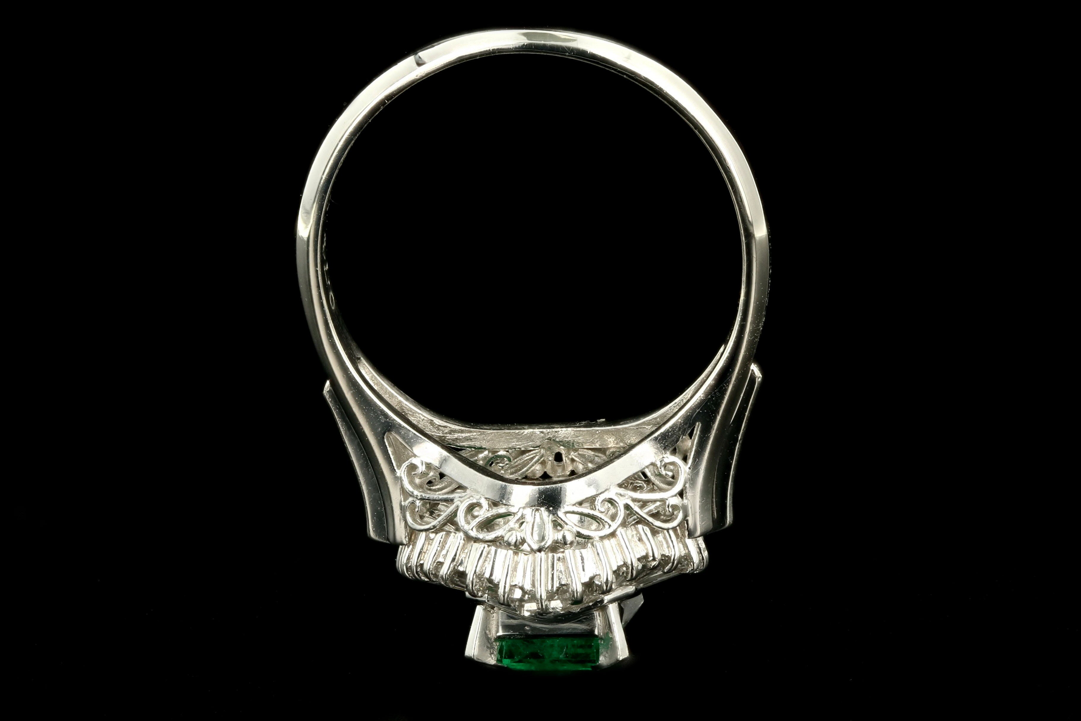 Retro Platinum .74 Carat Natural Emerald & Diamond Ballerina Ring - Queen May