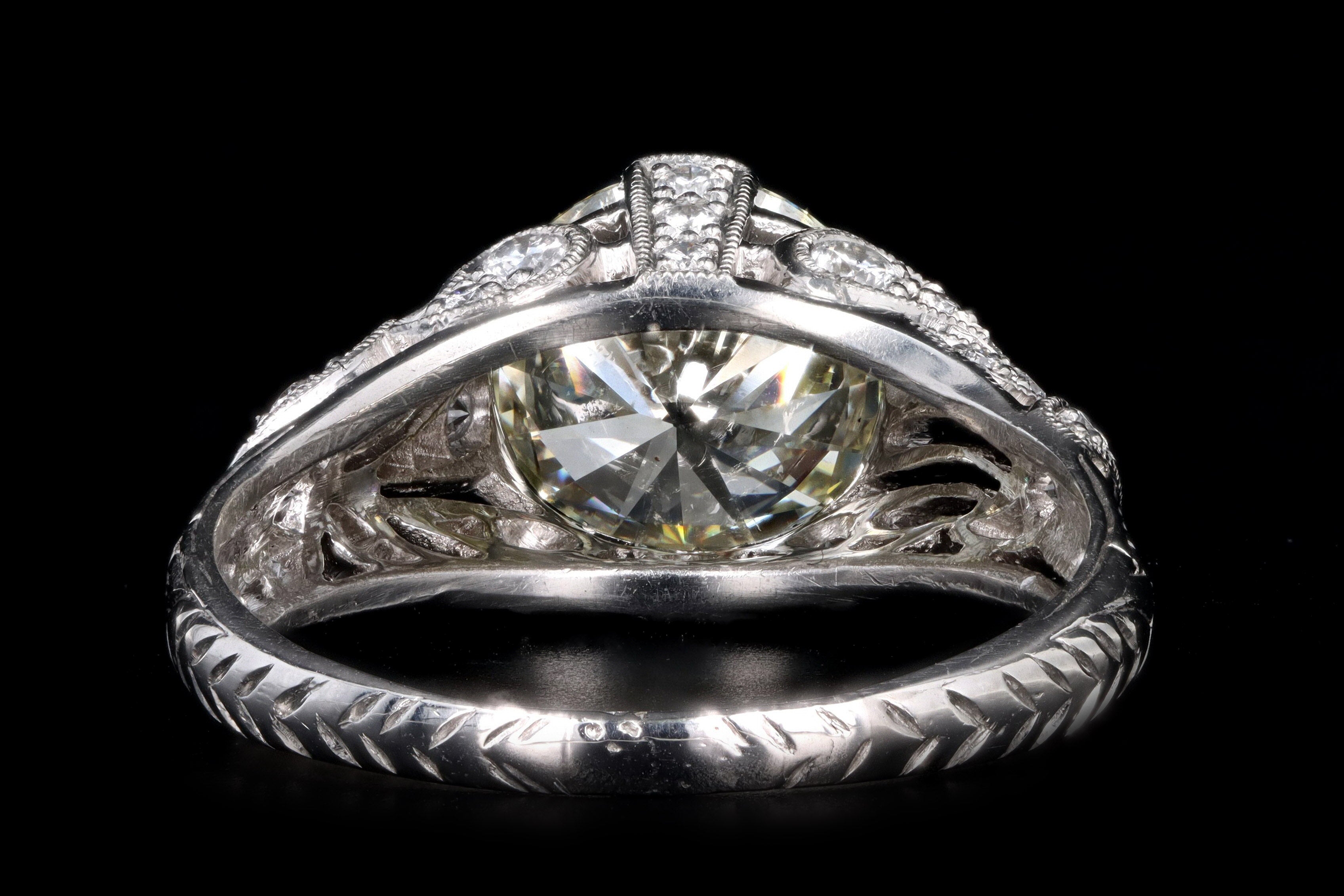 Art Deco Inspired 2.12 Carat Round Brilliant Cut Diamond Engagement Ring - Queen May