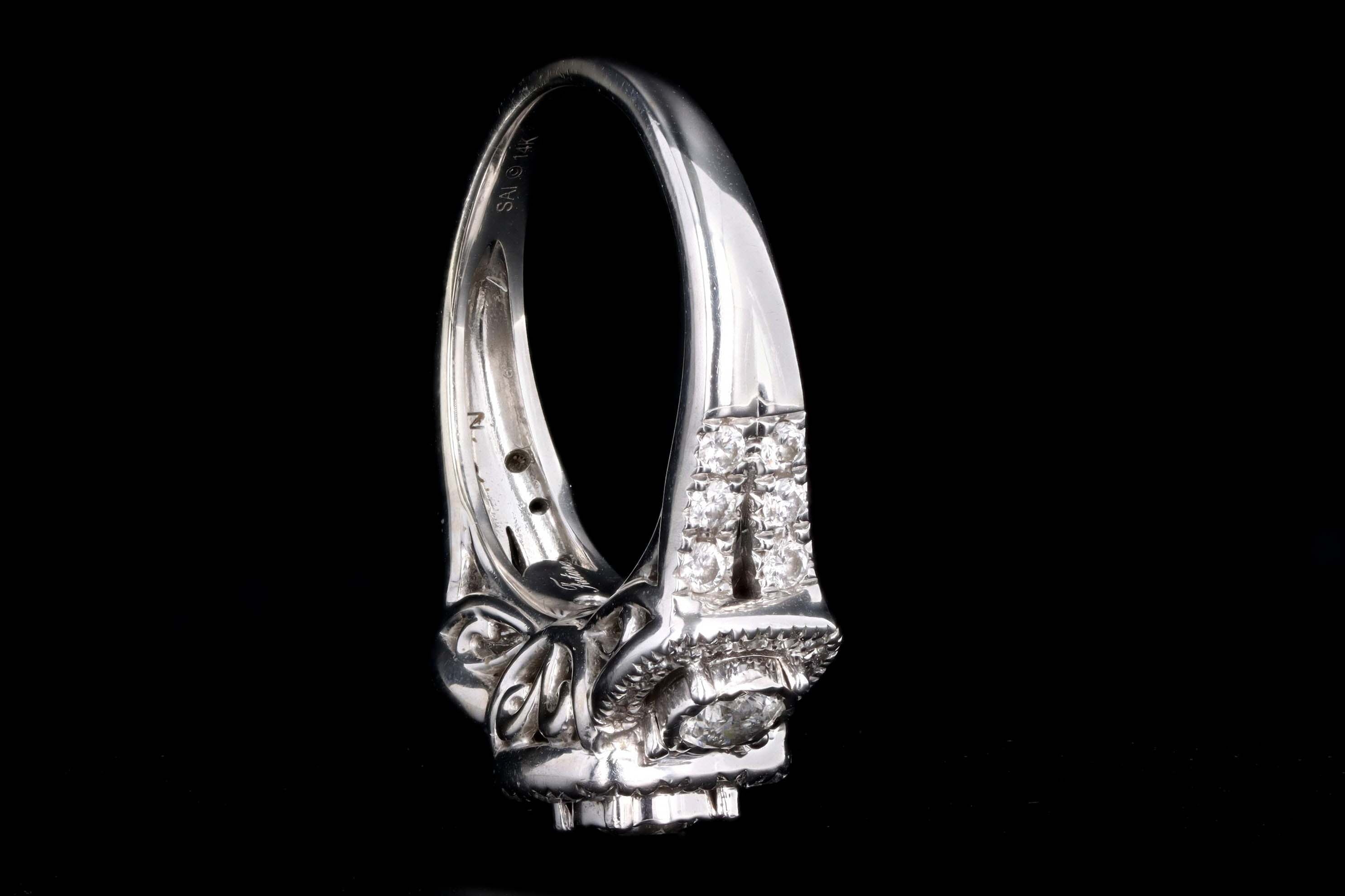 Modern 14K White Gold 1 Carat Total Weight Diamond Past Present Future Three Stone Engagement Ring - Queen May