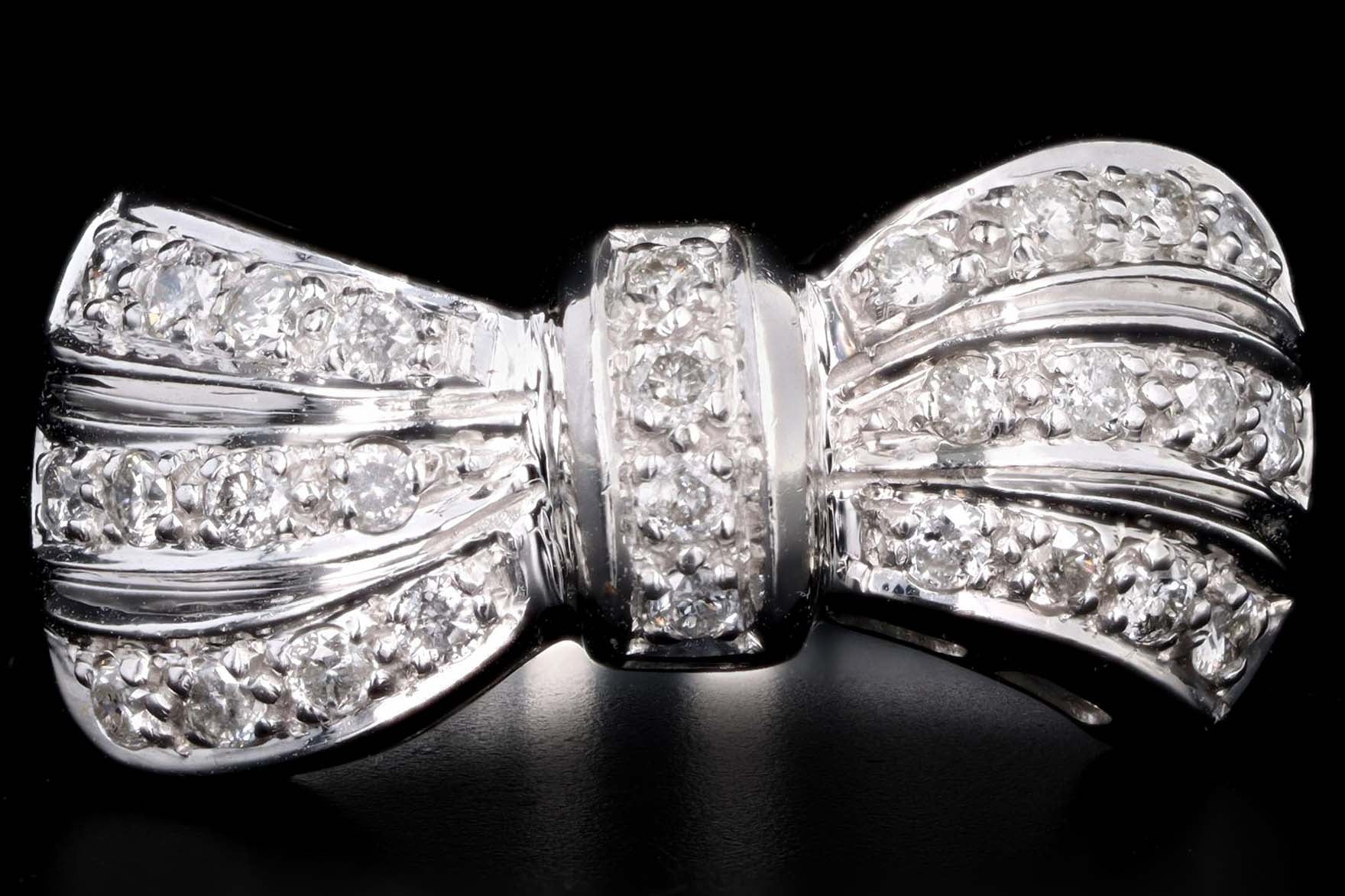 Modern 14K White Gold .50 Carat Total Weight Diamond Bow Ring - Queen May