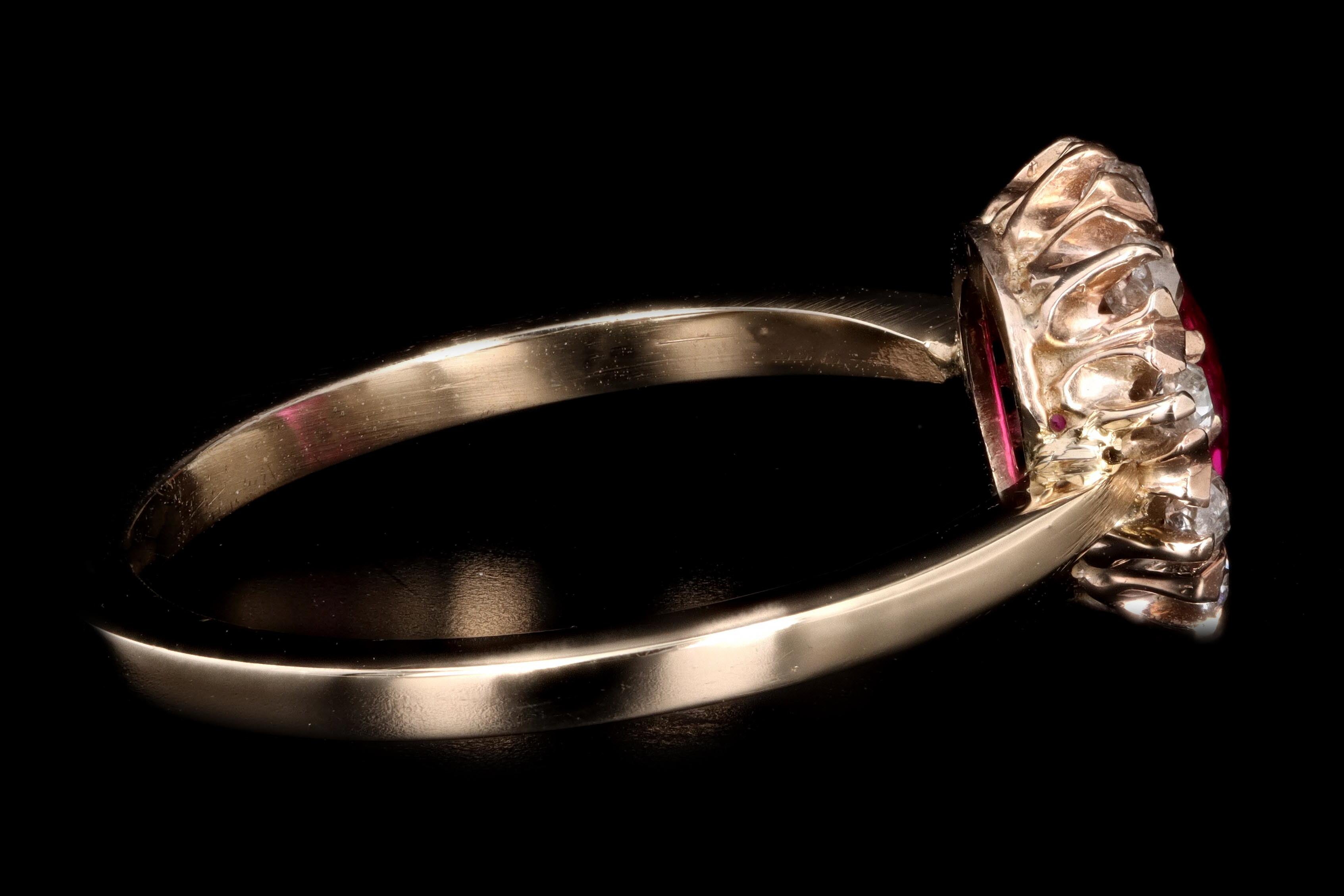 Victorian 14k Yellow Gold Synthetic Ruby & Diamond Stick Pin Conversion Ring - Queen May