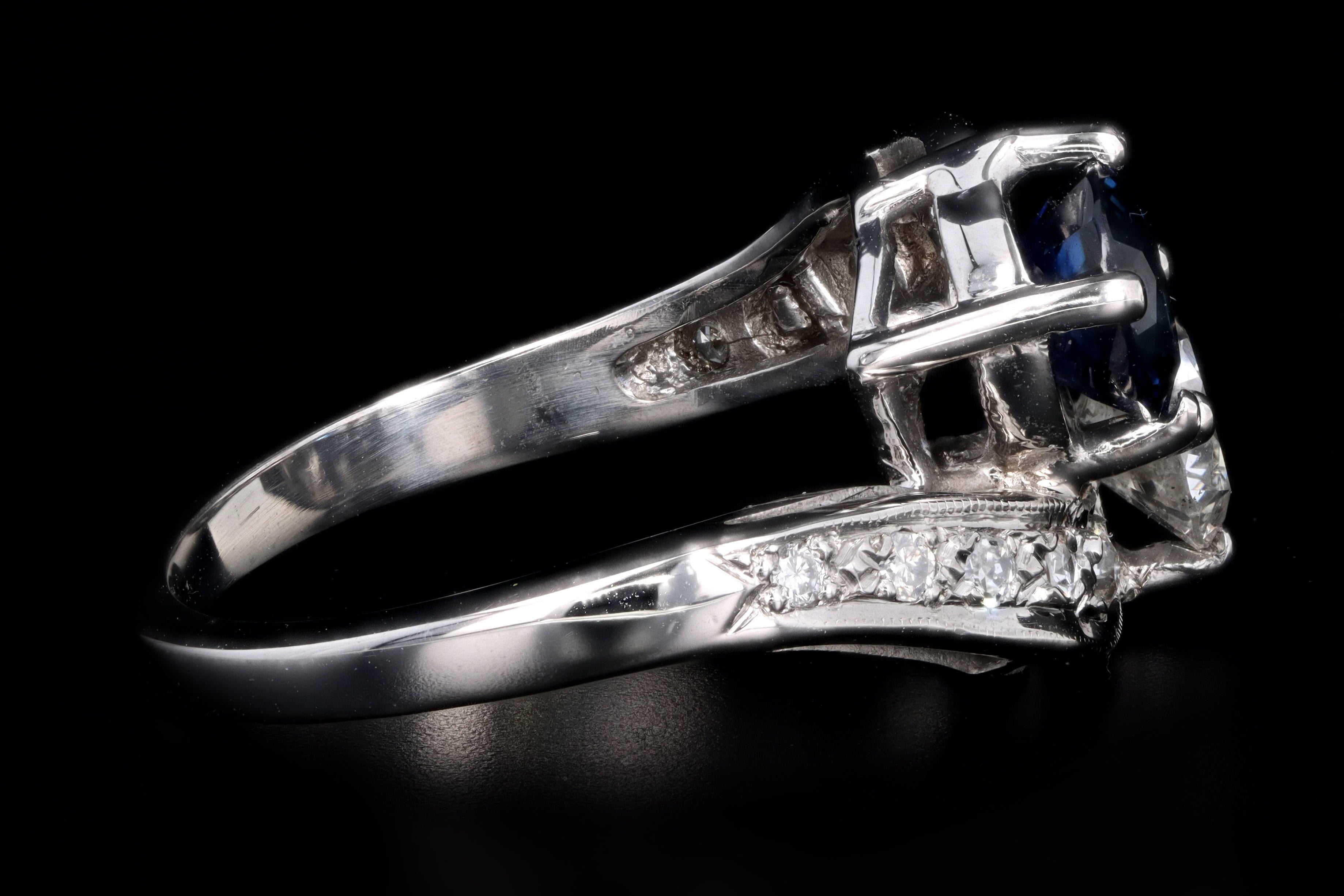 Vintage 14K White Gold Sapphire & Diamond Toi Et Moi Ring - Queen May