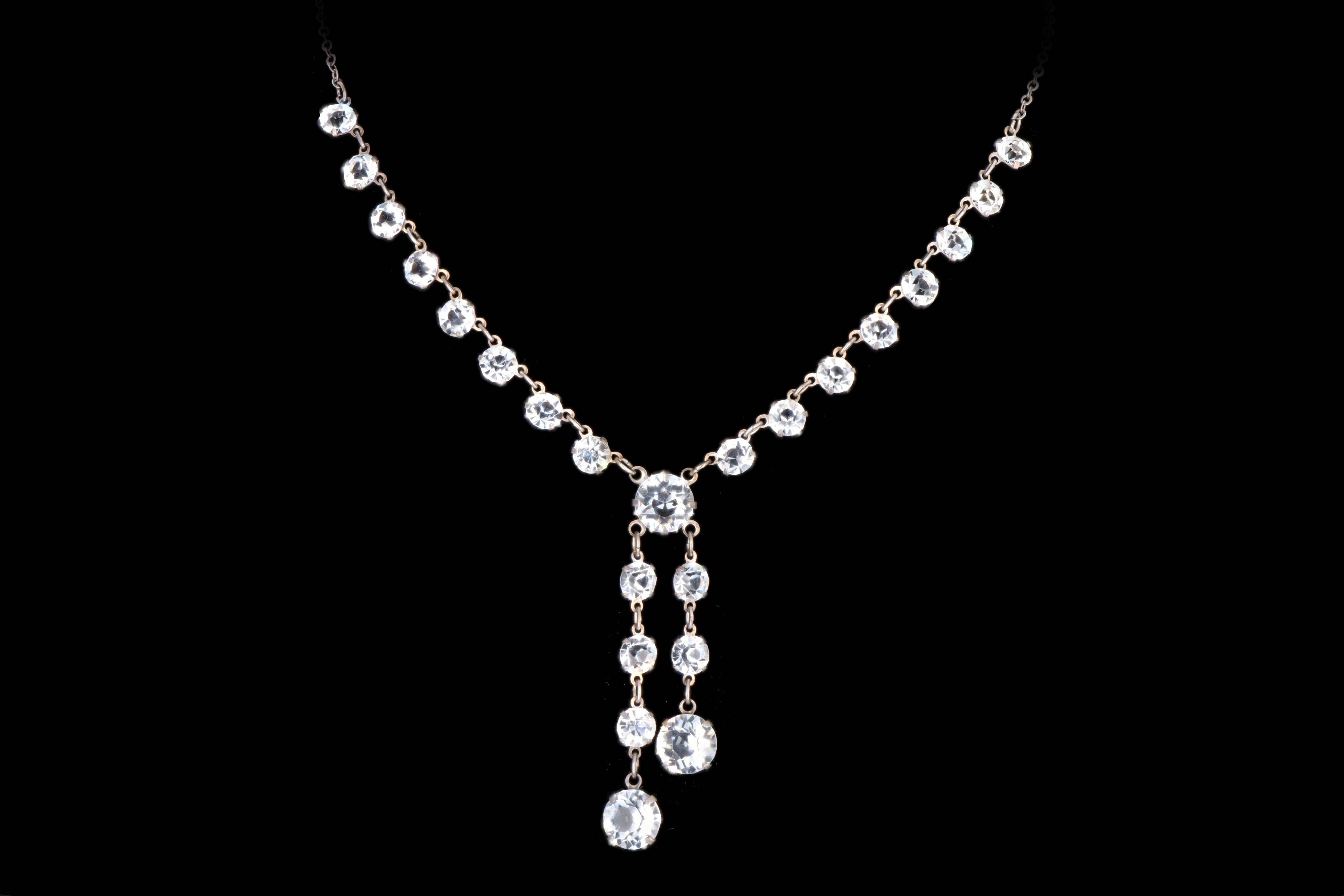 Art Deco Sterling Silver Old European Cut Paste Stone Necklace - Queen May