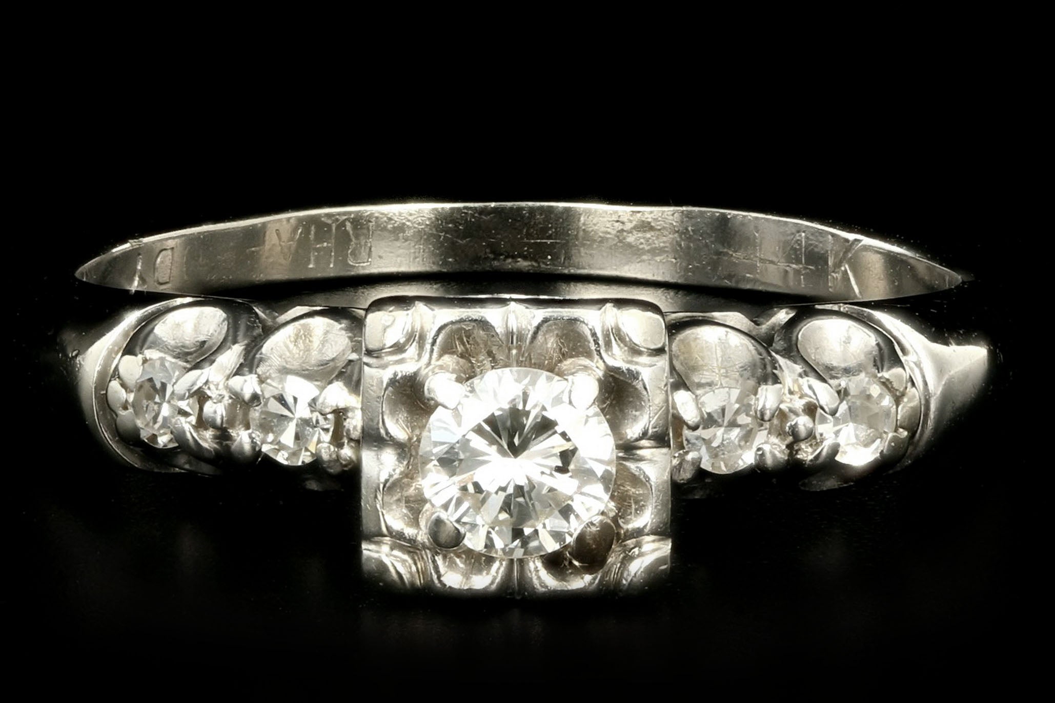 Mid Century 14K White Gold .21 Carat Round Brilliant Diamond Engagement Ring - Queen May