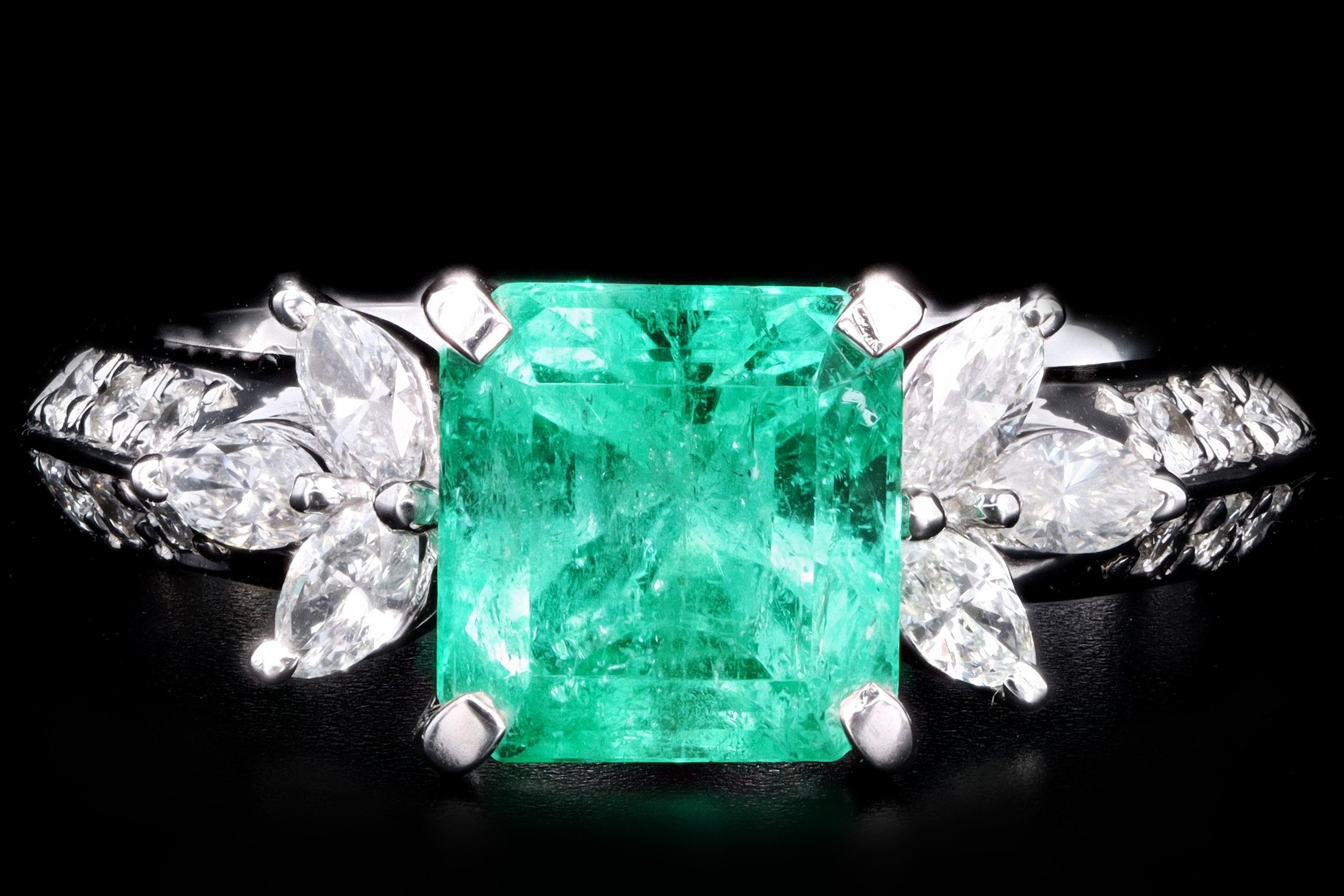 Modern Platinum 1.71 Carat Natural Emerald & Diamond Ring - Queen May