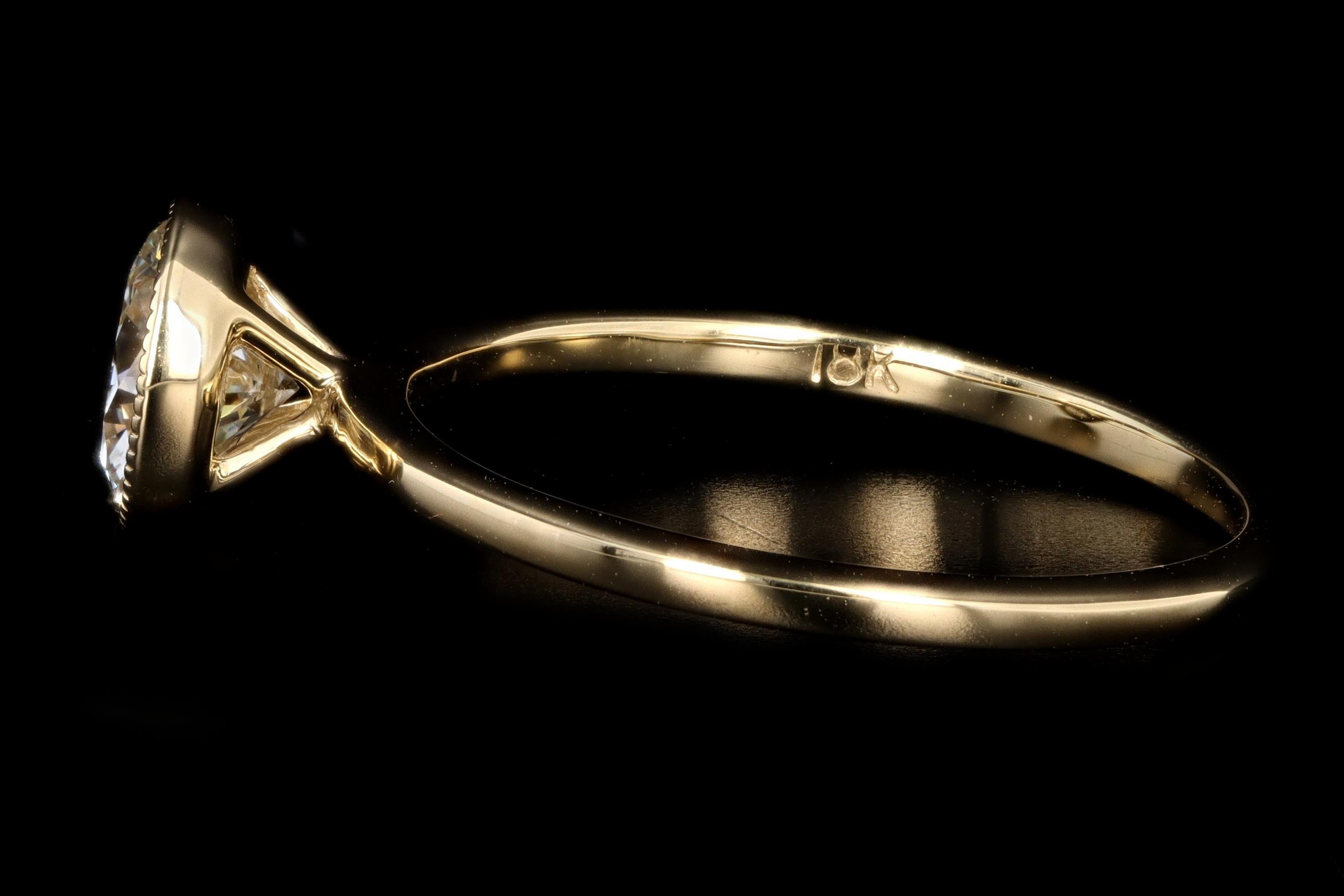 New 18K Yellow Gold .83 Carat Round Brilliant Diamond Bezel Engagement Ring - Queen May