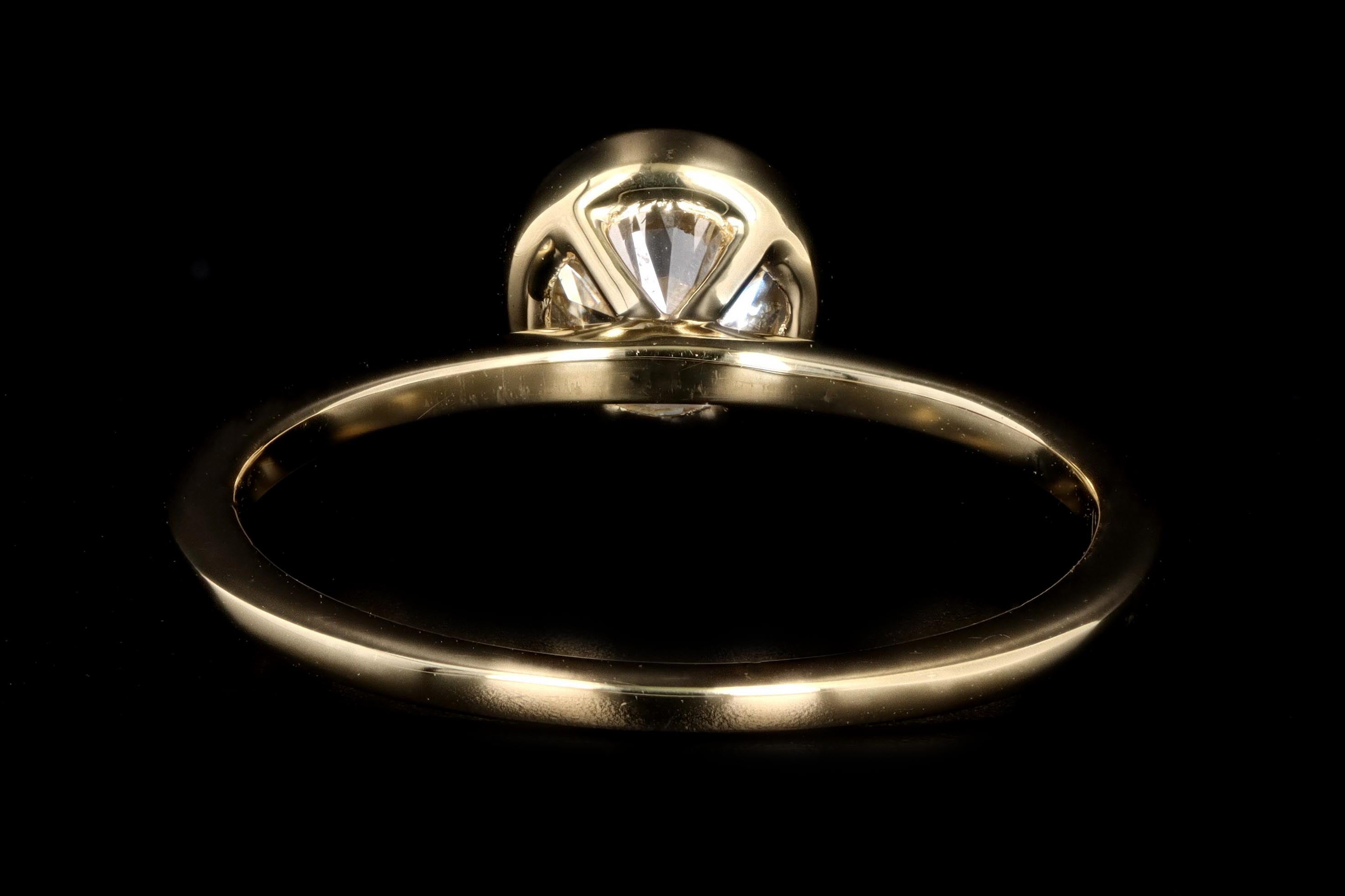 New 18K Yellow Gold .83 Carat Round Brilliant Diamond Bezel Engagement Ring - Queen May