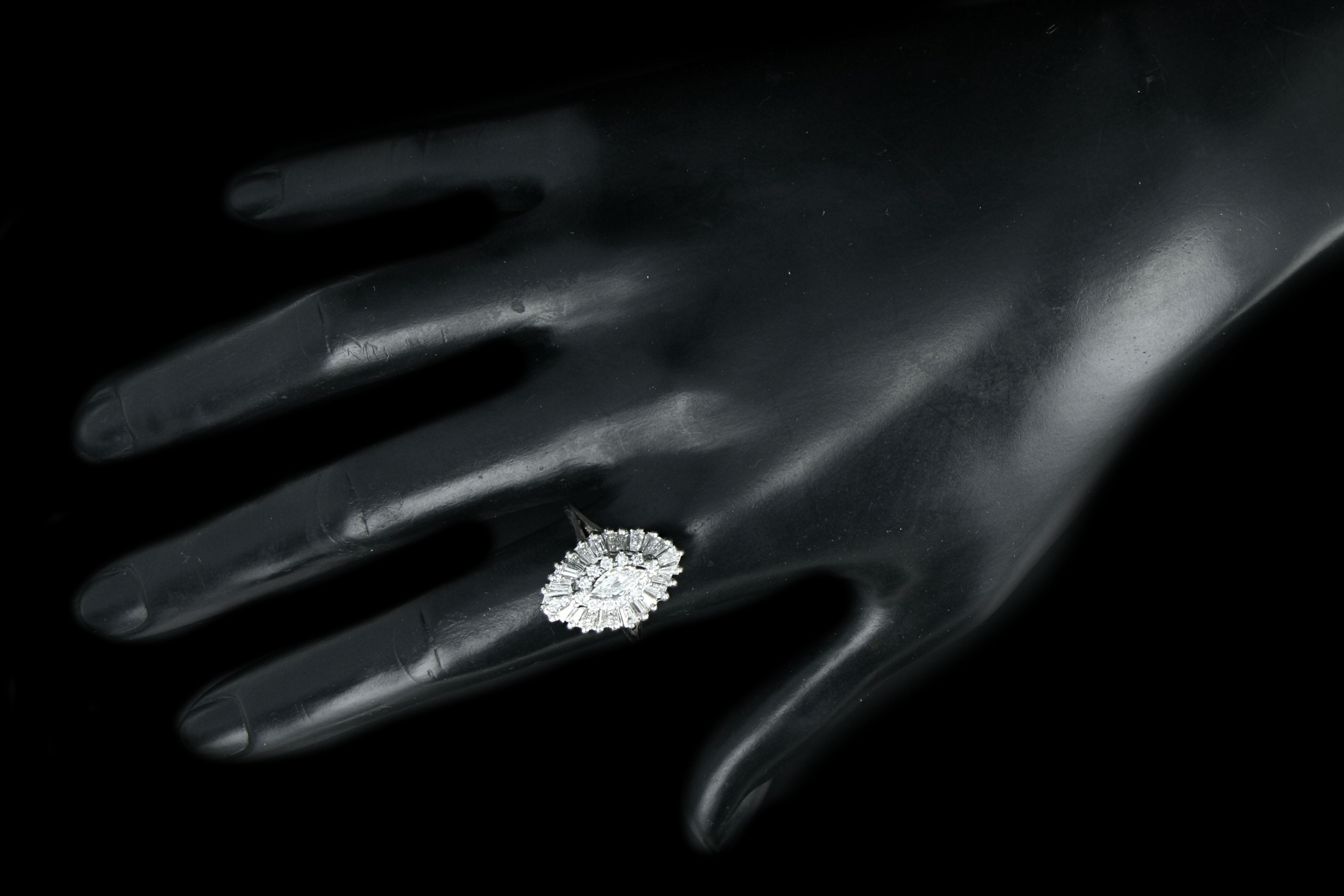 Retro 14K White Gold .30 Carat Marquise Cut Diamond Ballerina Ring - Queen May