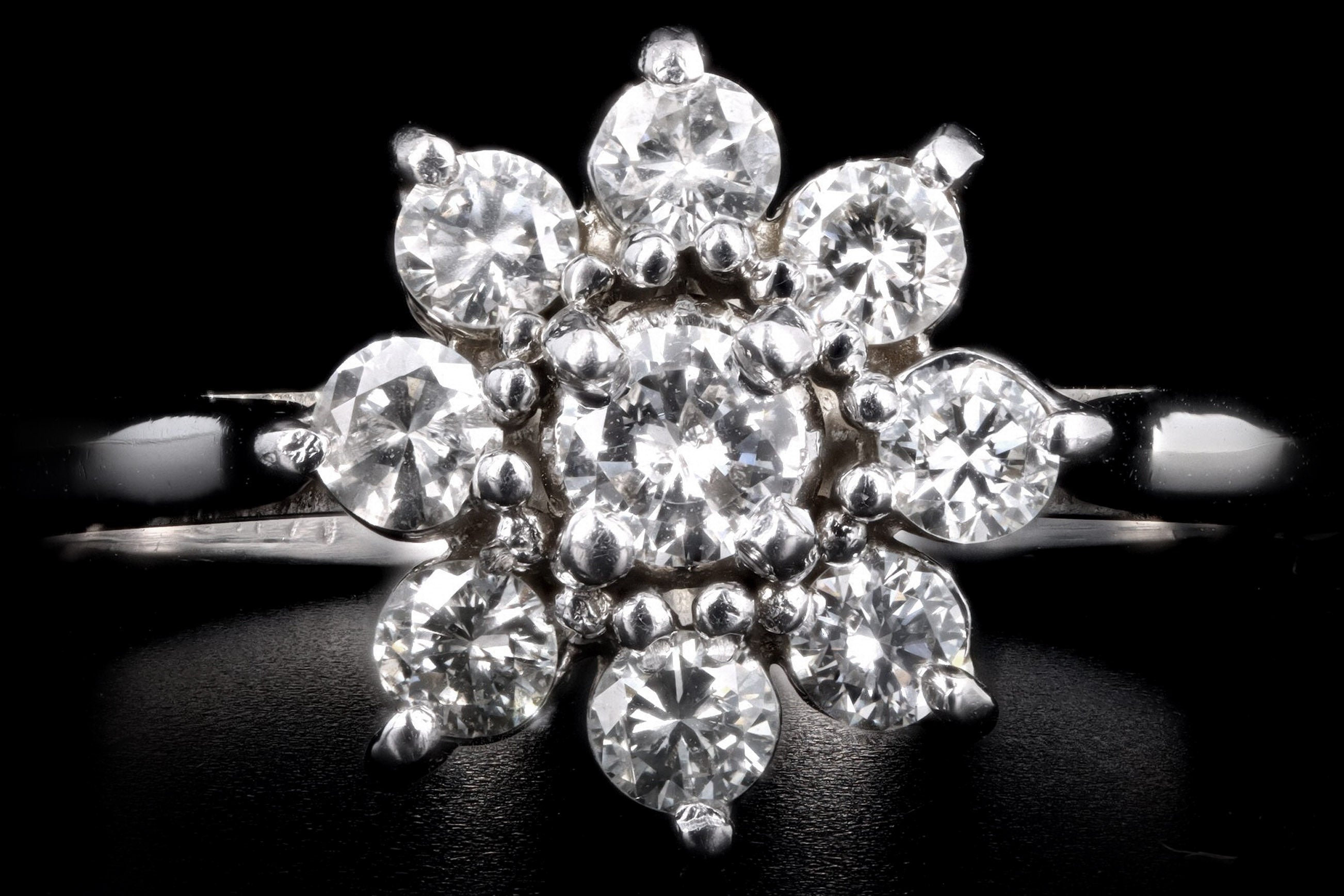 Modern 14K White Gold .70 Carat Total Weight Diamond Flower Ring - Queen May