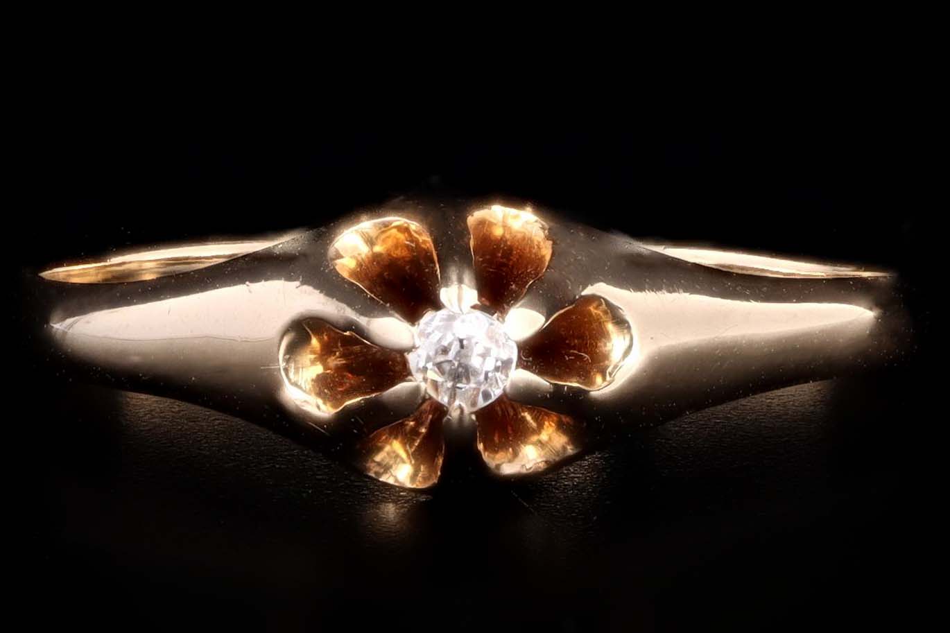 Victorian 14K Yellow Gold Single Cut Diamond Belcher Ring - Queen May