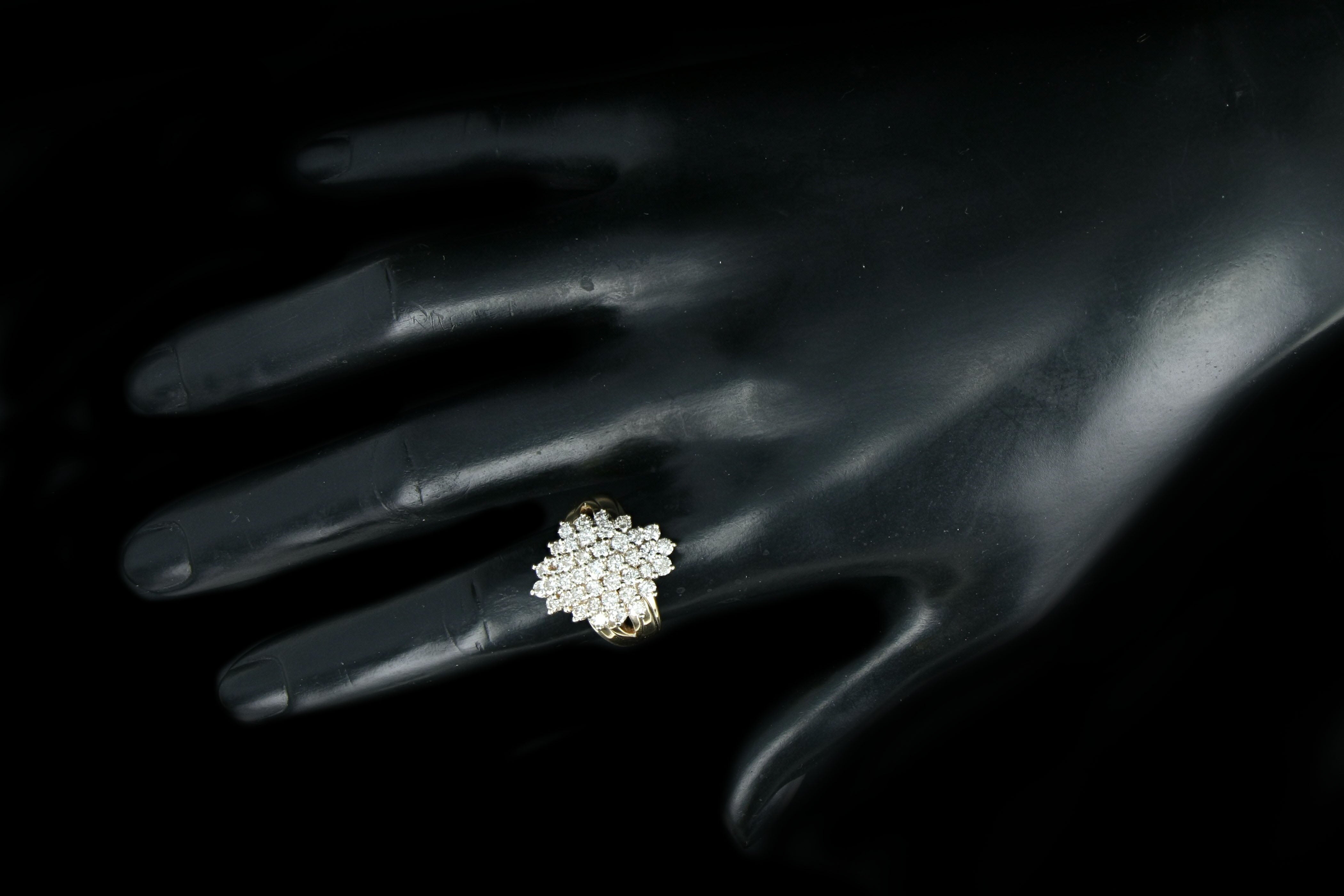 Vintage 14K Yellow Gold 2 Carat Round Brilliant Diamond Cluster Ring - Queen May