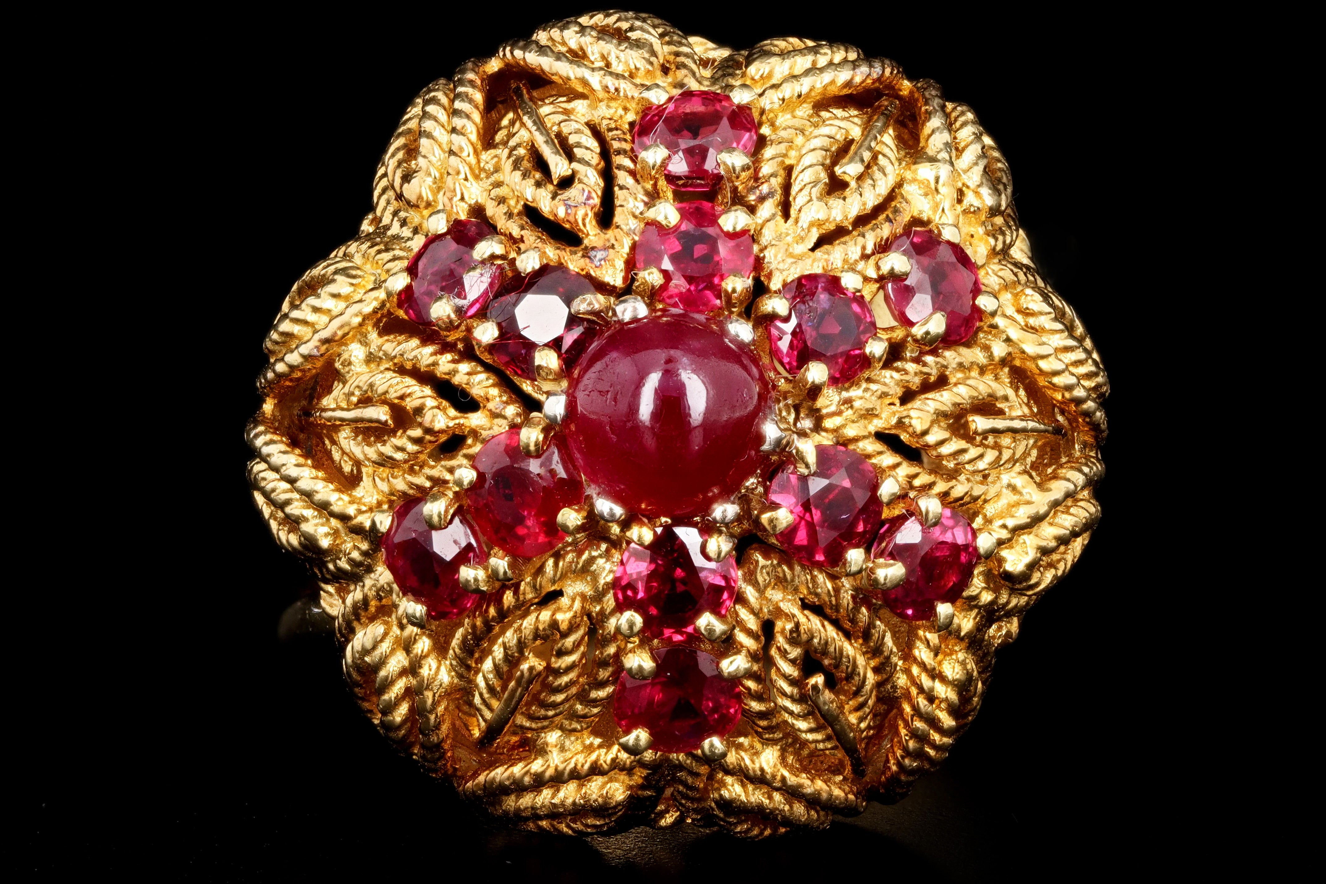 Retro 18K Yellow Gold .90 Carat Cabochon Cut Natural Ruby Ring - Queen May