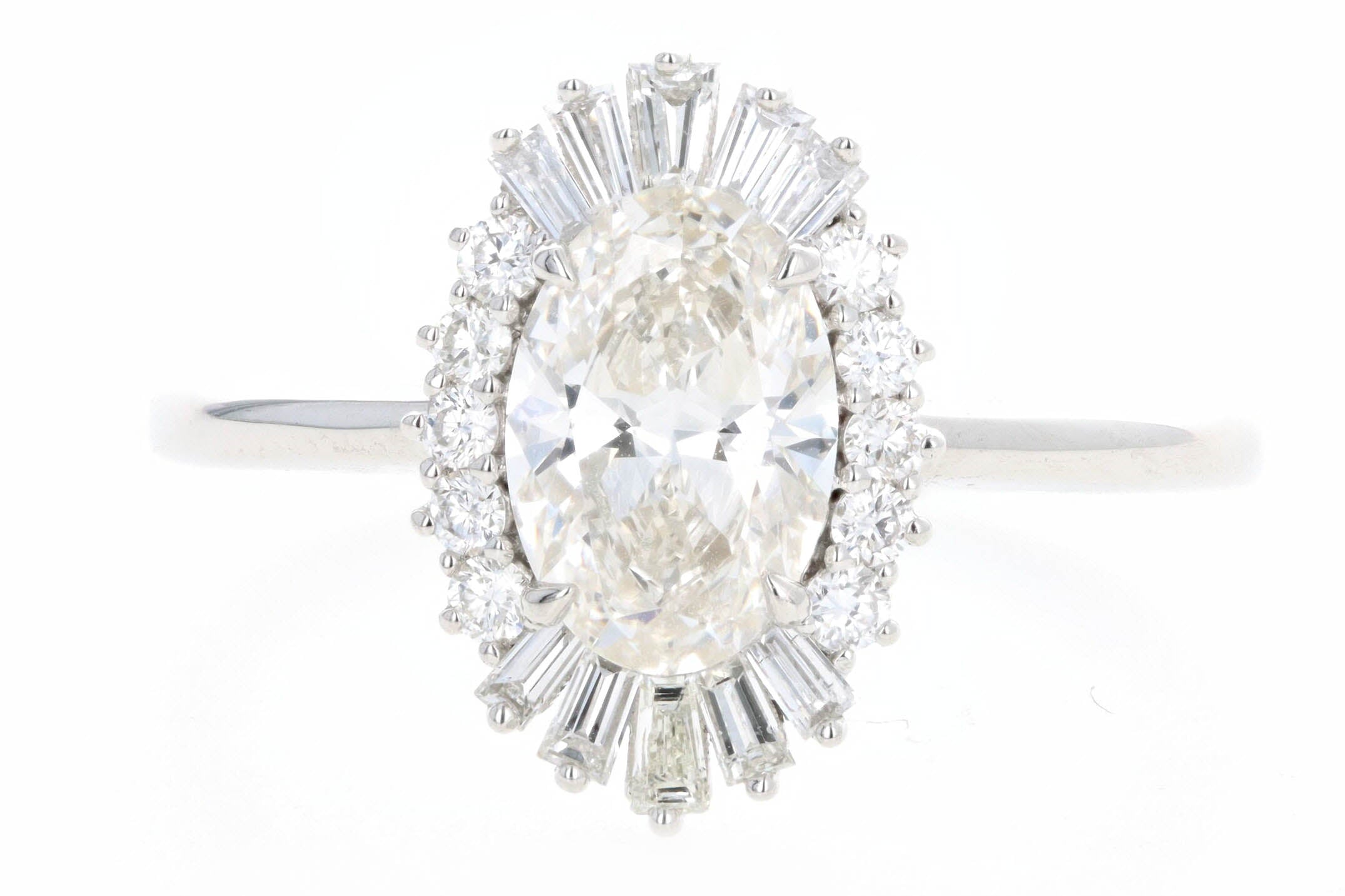 New Platinum 1.09 Carat Oval Diamond Ballerina Halo Engagement Ring GIA Certified - Queen May