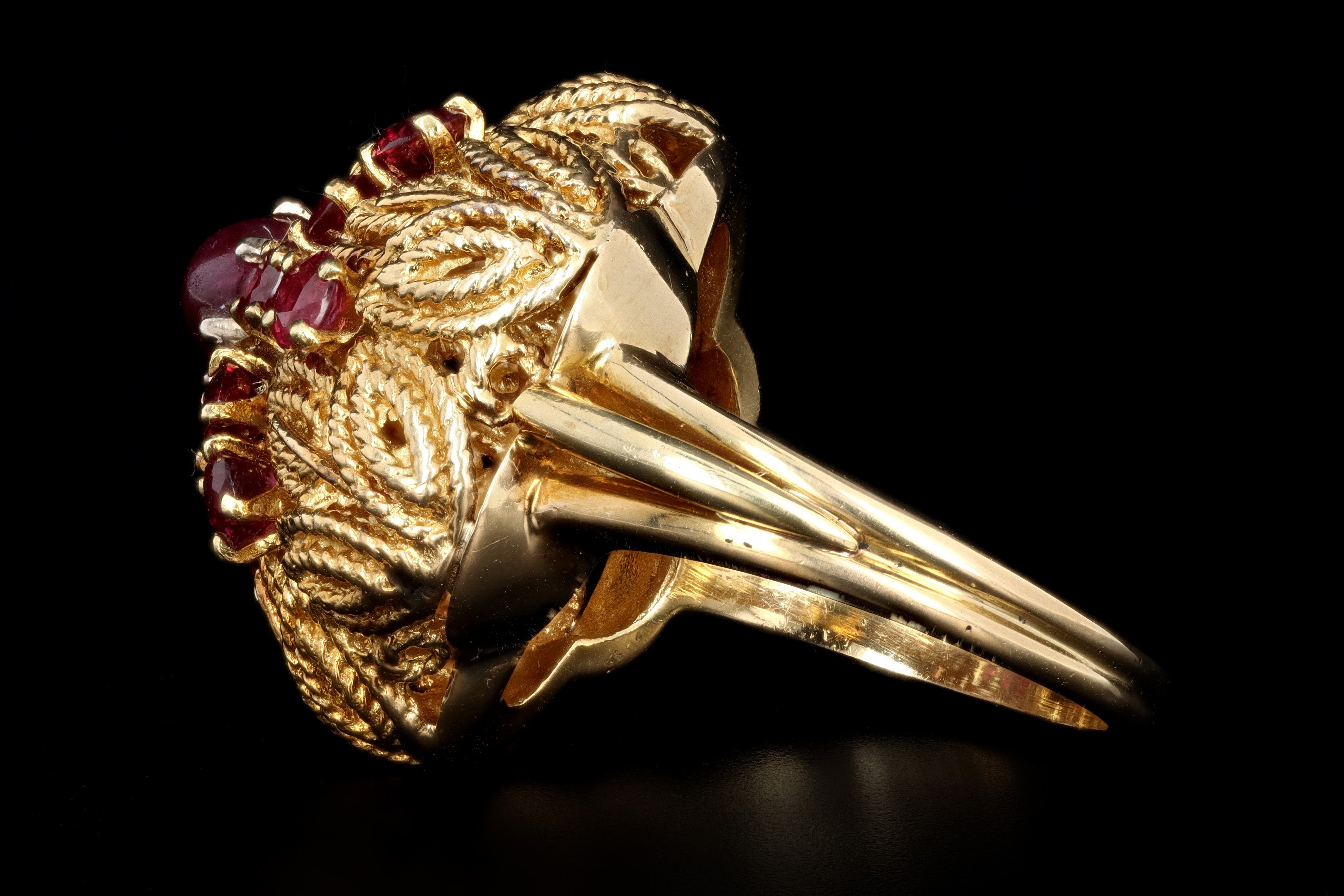 Retro 18K Yellow Gold .90 Carat Cabochon Cut Natural Ruby Ring - Queen May