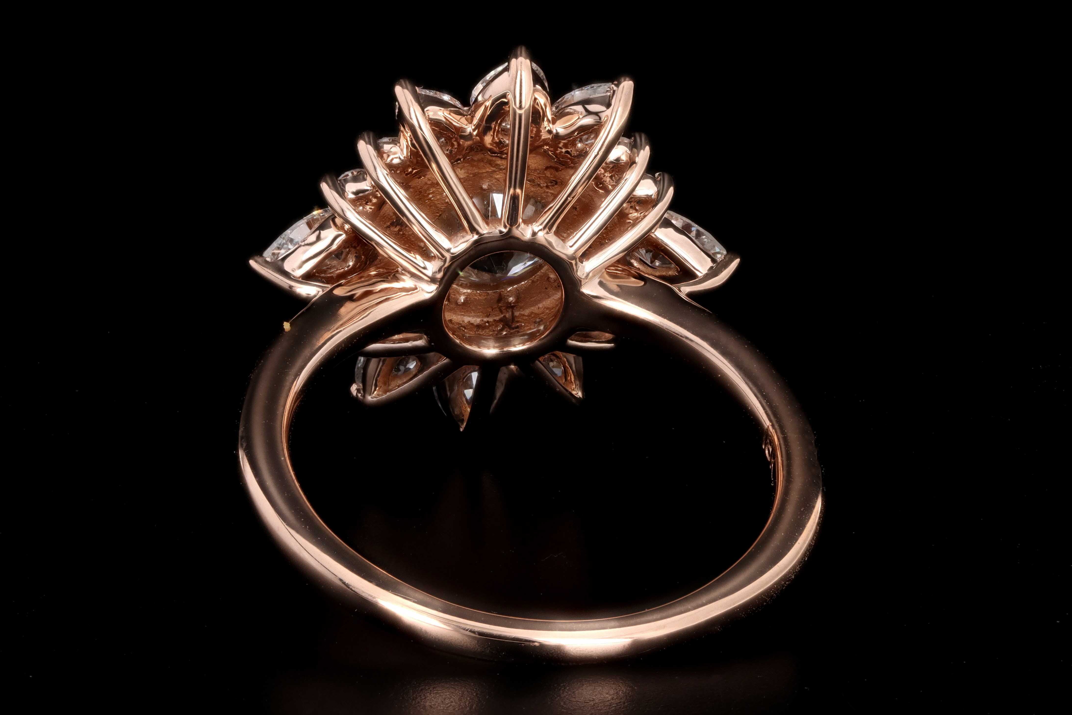 18K Rose Gold .96 Carat Old European Cut Diamond Fan Engagement Ring - Queen May
