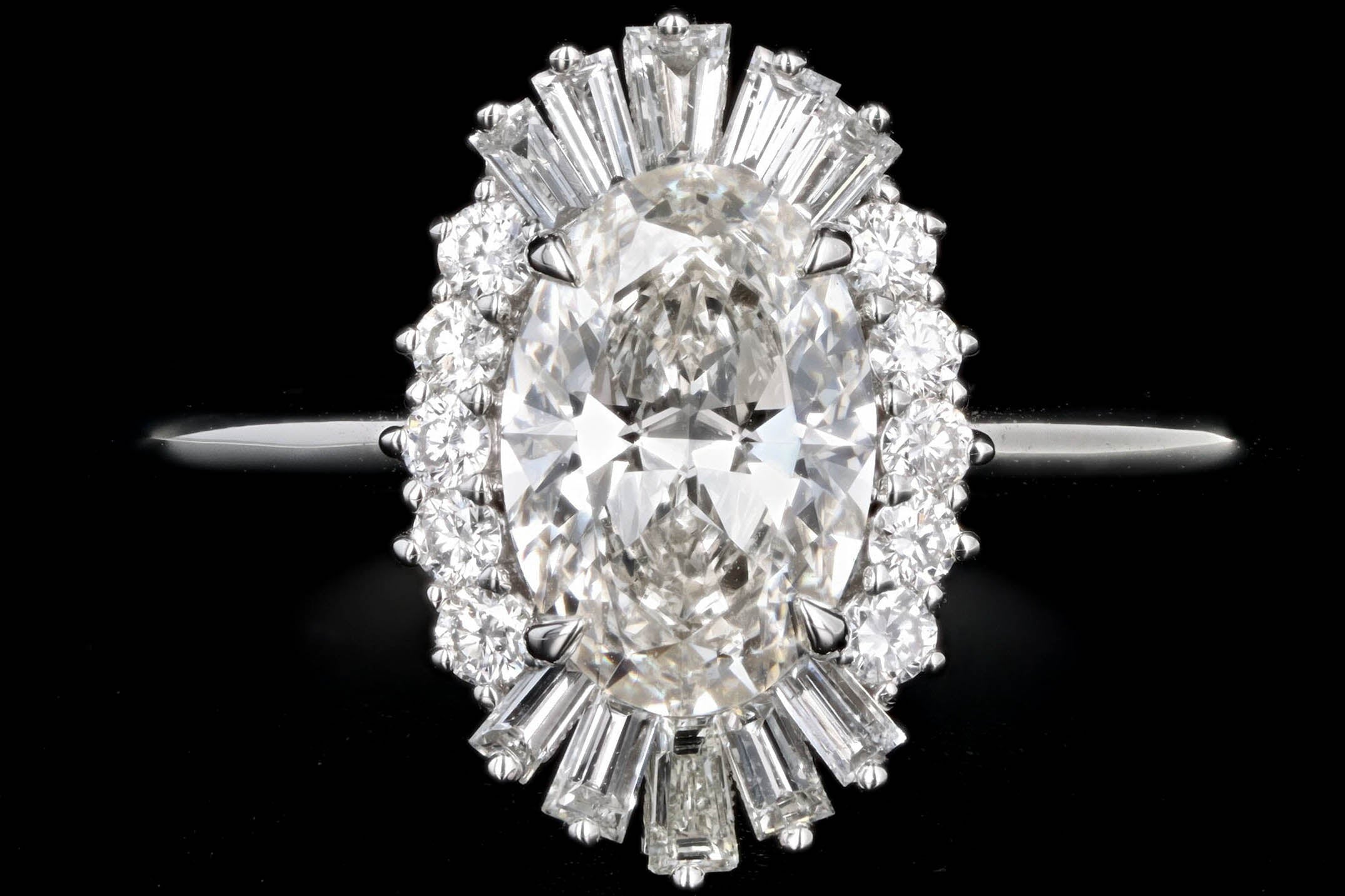 New Platinum 1.09 Carat Oval Diamond Ballerina Halo Engagement Ring GIA Certified - Queen May