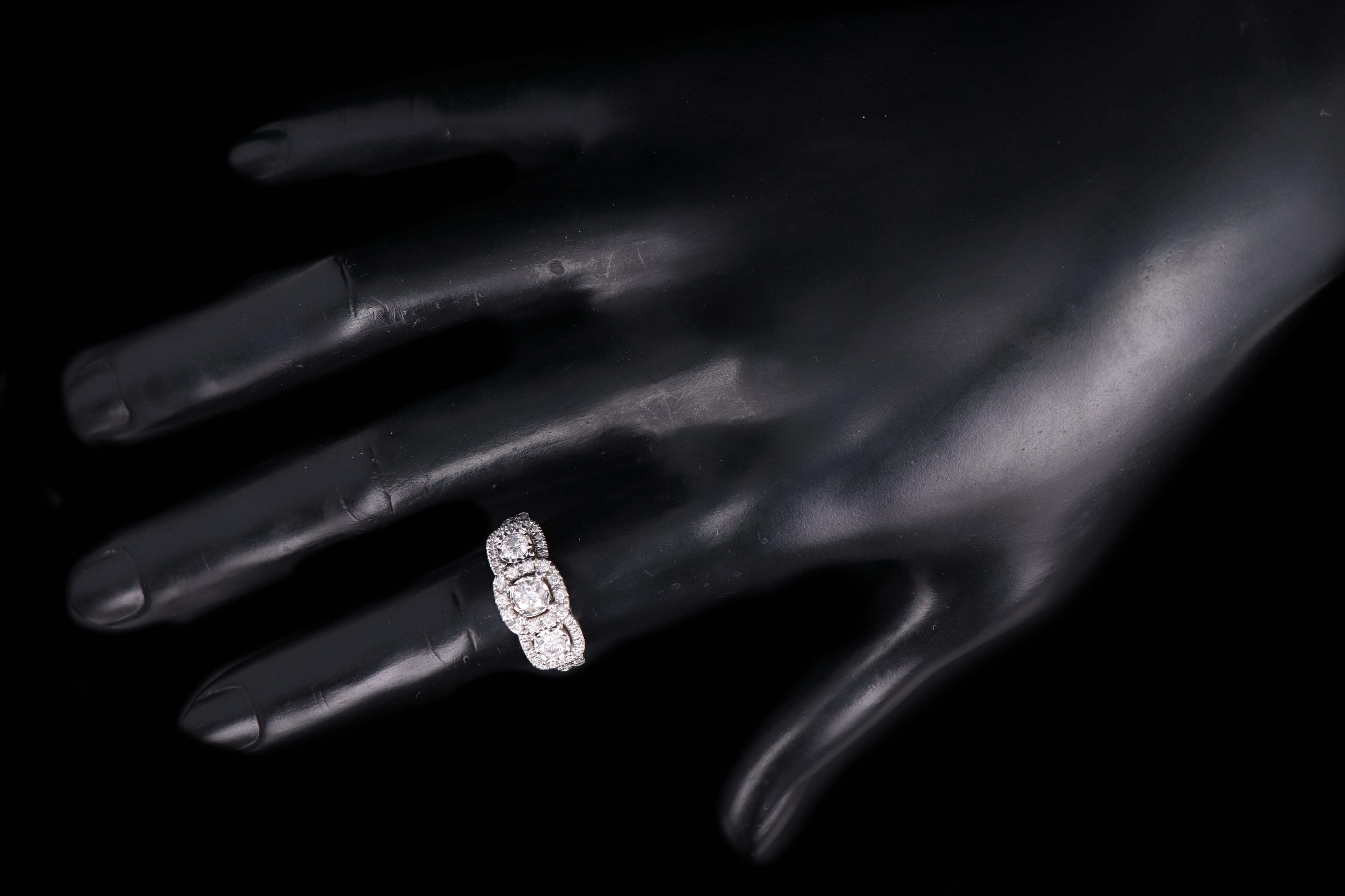 Modern 14K White Gold 1 Carat Total Weight Diamond Past Present Future Three Stone Engagement Ring - Queen May