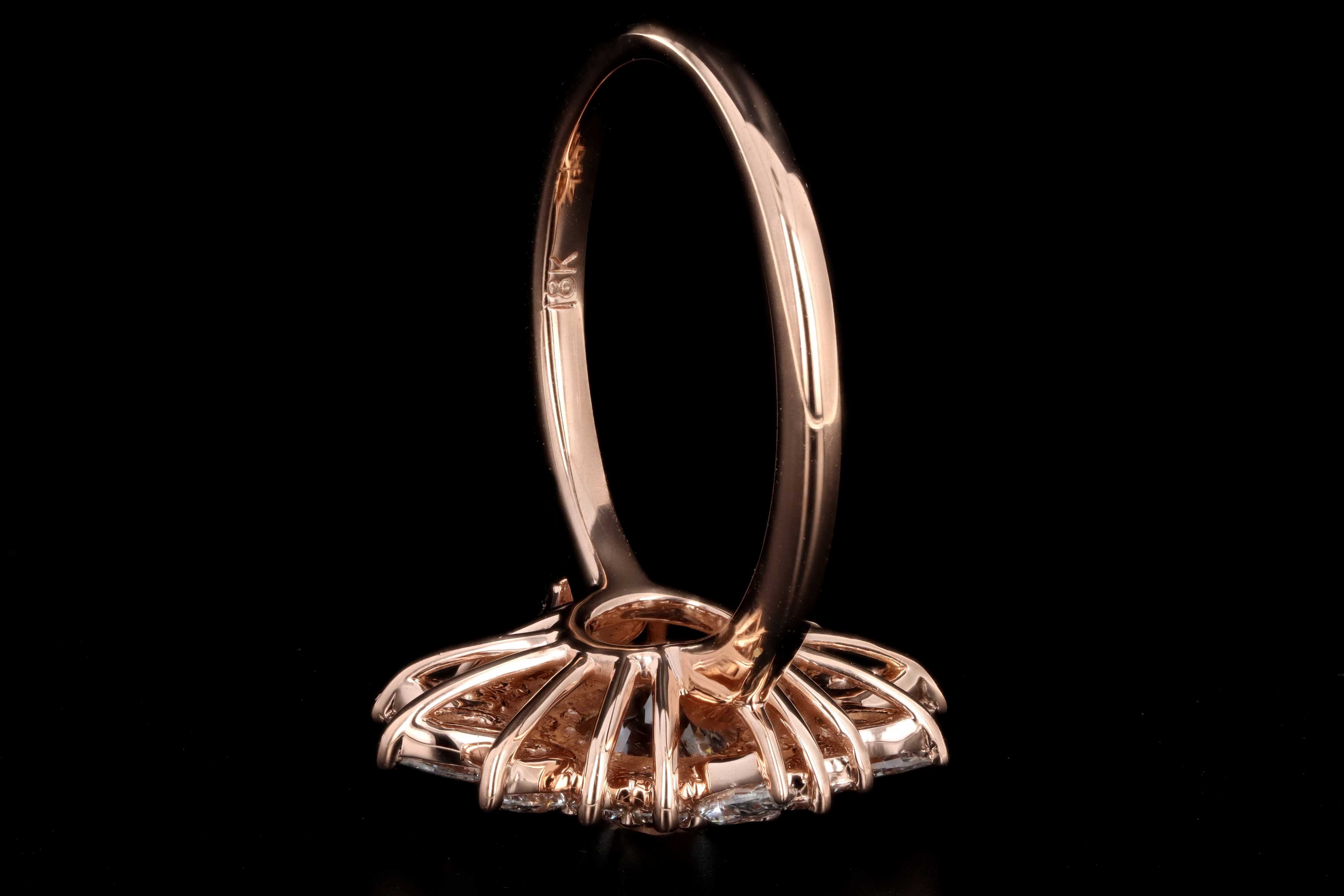 18K Rose Gold .96 Carat Old European Cut Diamond Fan Engagement Ring - Queen May