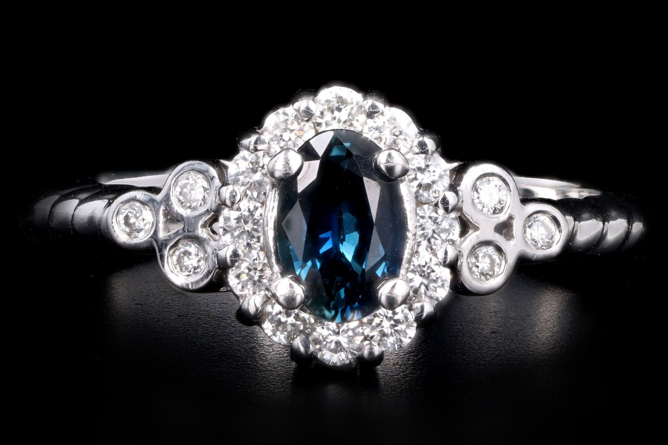 Modern 14K White Gold .71 Carat Natural Sapphire & Diamond Ring - Queen May