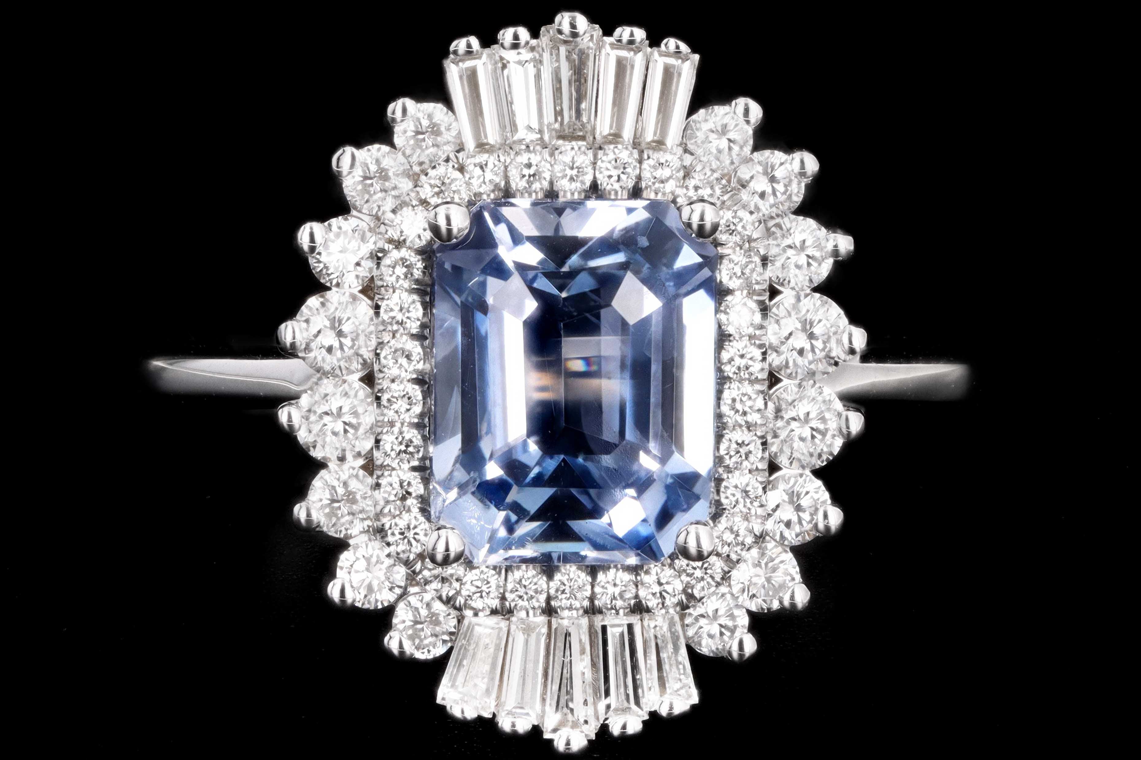 New 18K White Gold 2.45 Carat Natural No Heat Ceylon Sapphire & Diamond Fan Ring GIA Certified - Queen May
