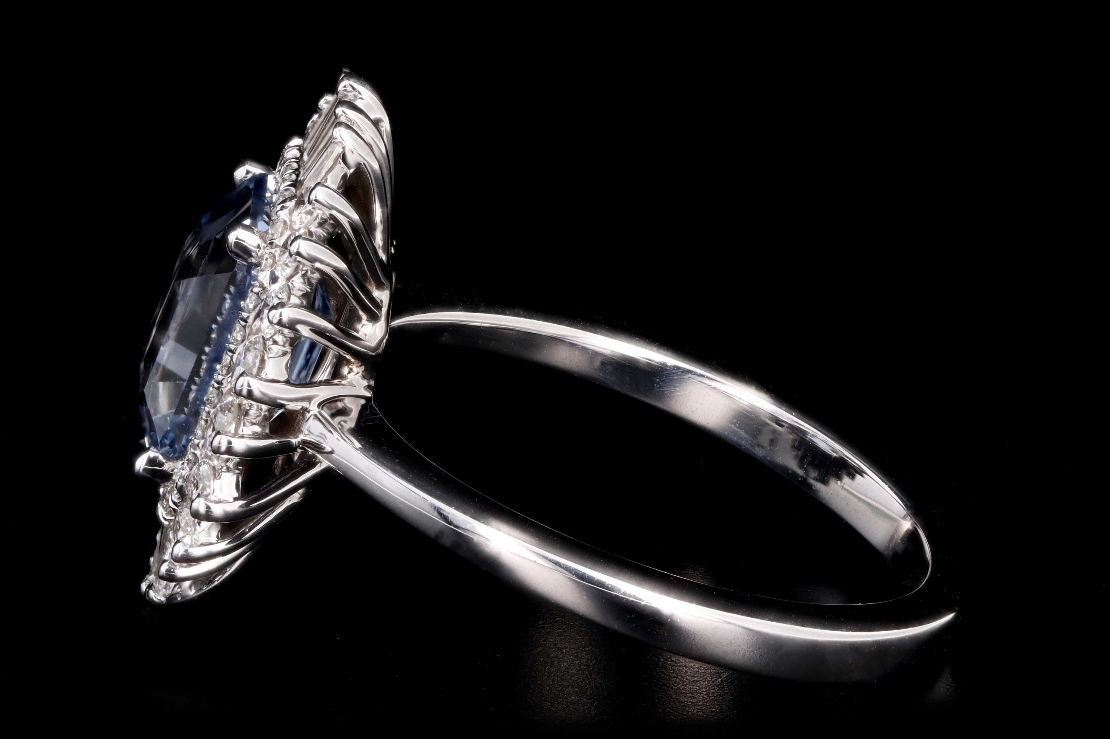 New 18K White Gold 2.45 Carat Natural No Heat Ceylon Sapphire & Diamond Fan Ring GIA Certified - Queen May