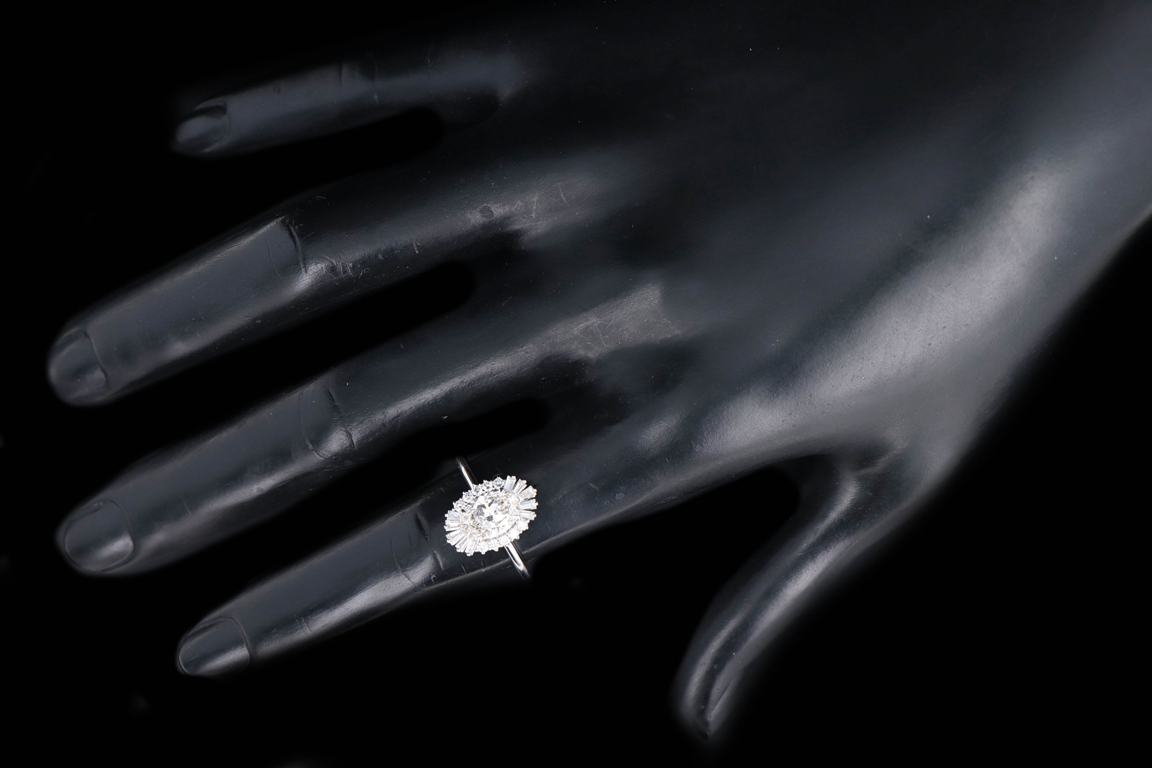 New Platinum 1.09 Carat Oval Diamond Ballerina Halo Engagement Ring GIA Certified - Queen May