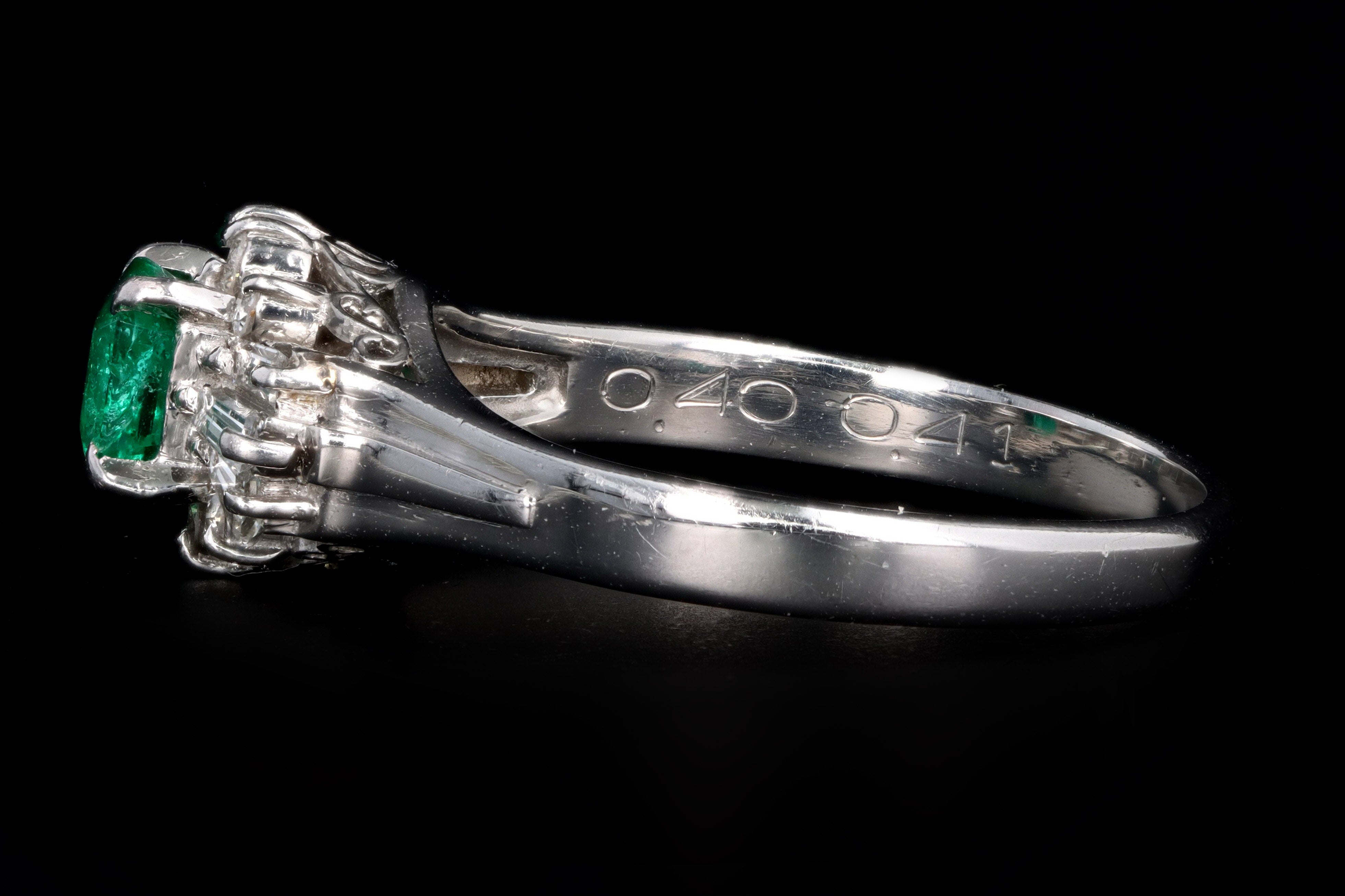 Retro Platinum .40 Carat Natural Emerald & Diamond Ballerina Ring - Queen May