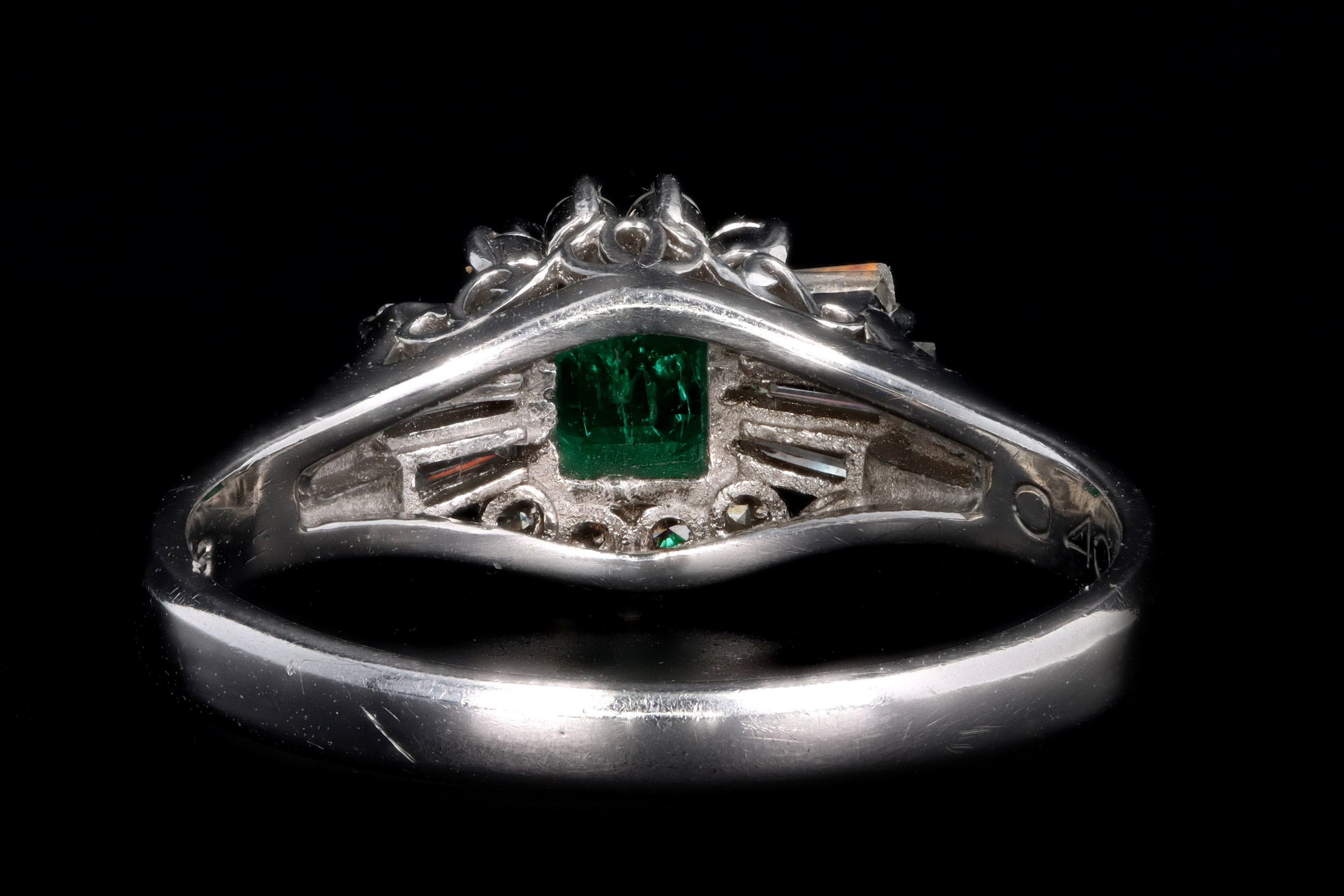 Retro Platinum .40 Carat Natural Emerald & Diamond Ballerina Ring - Queen May
