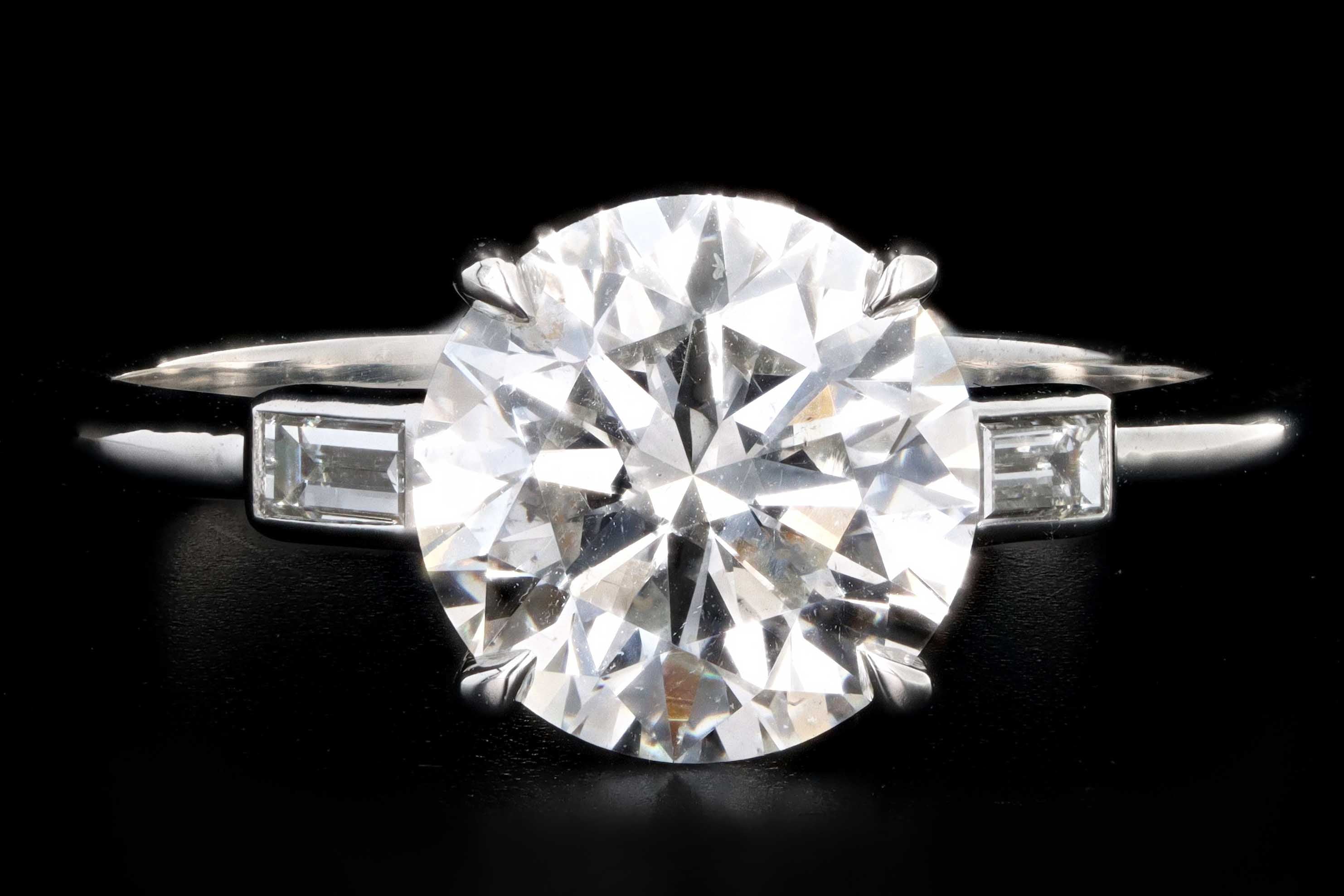 New Platinum 2.51 Carat Round Brilliant Diamond Engagement Ring GIA Certified - Queen May