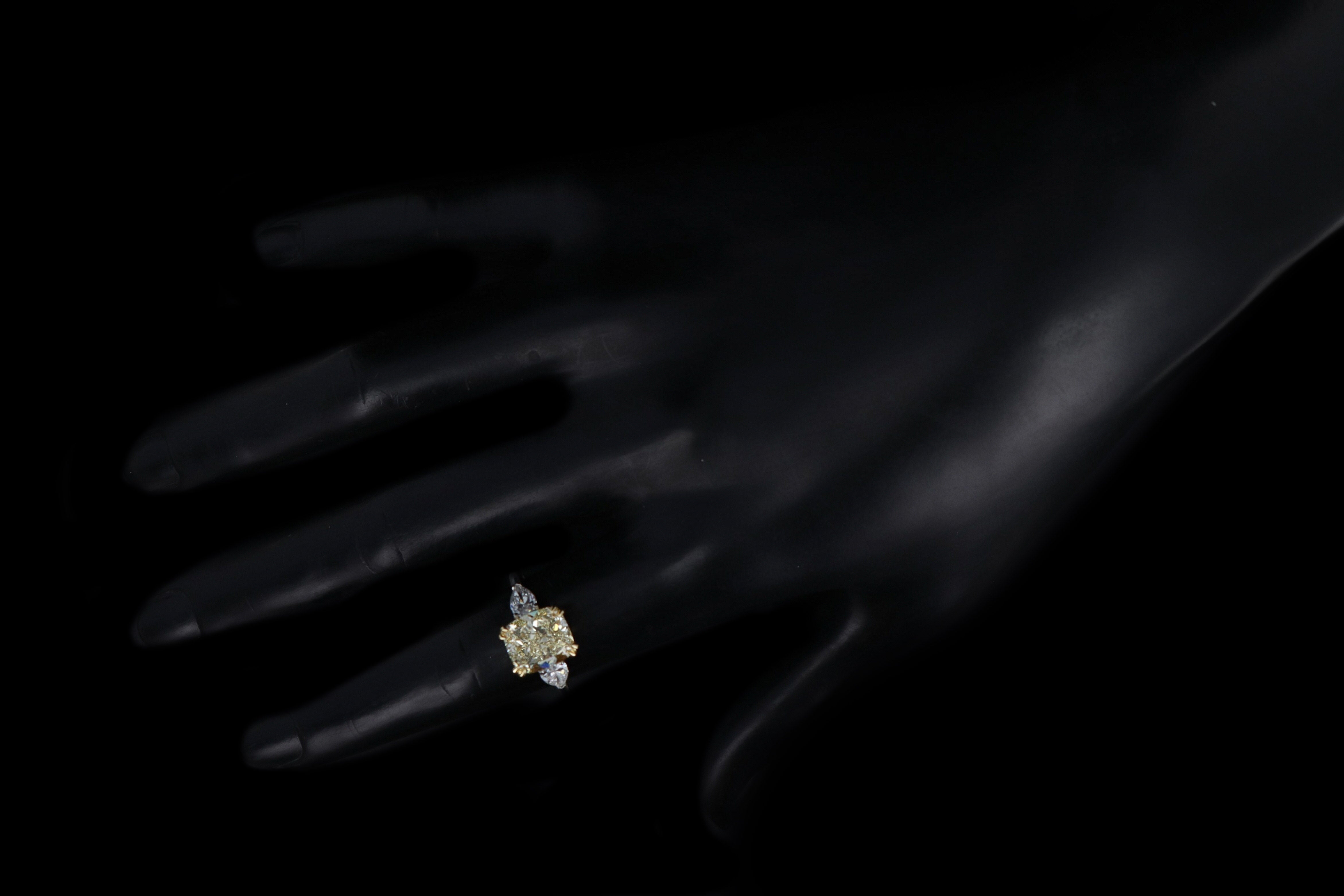 New Platinum & 18K Yellow Gold 4.10 Carat Cushion Cut Yellow Diamond Engagement Ring - Queen May