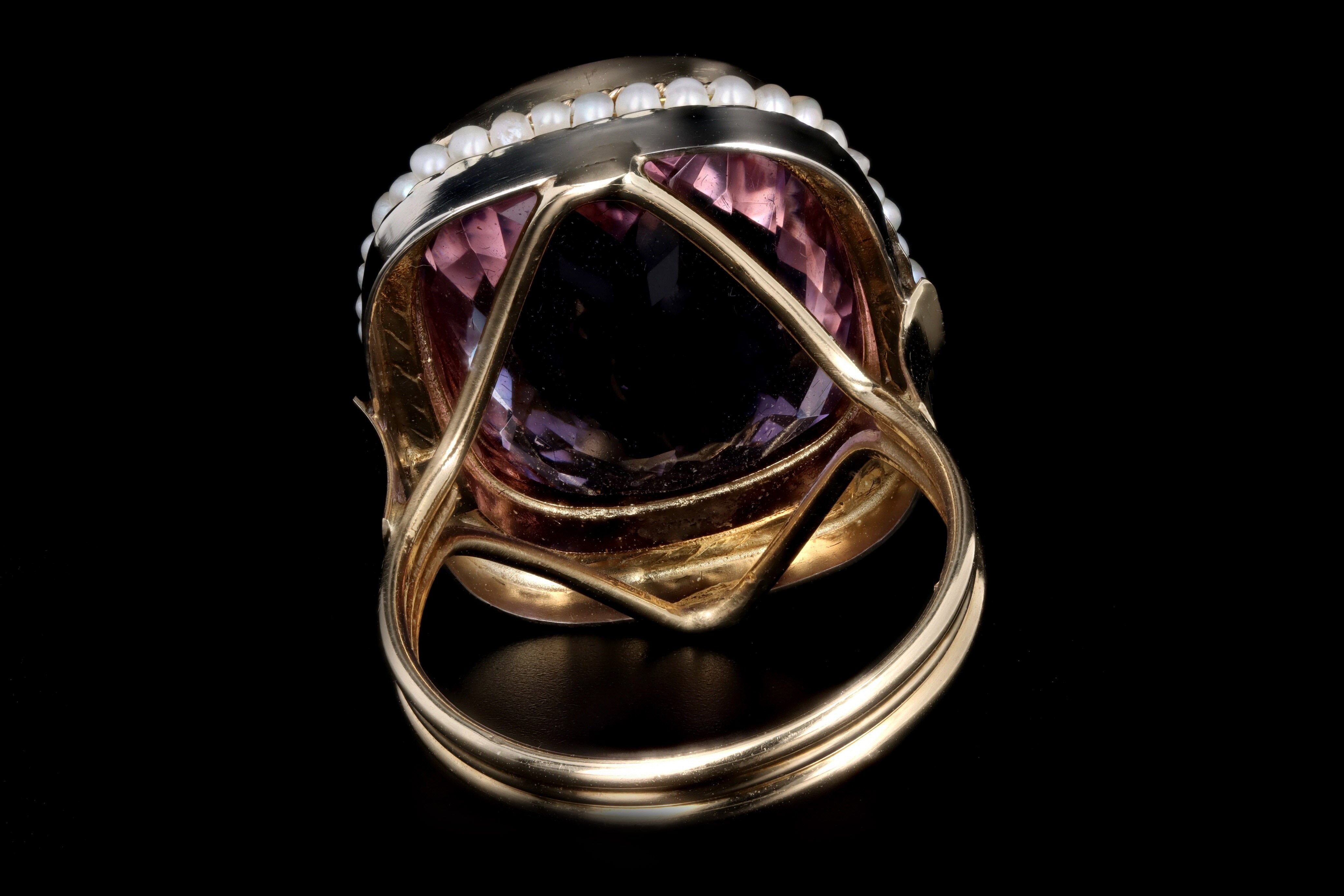 Vintage 14K Yellow Gold 11.5 Carat Amethyst & Seed Pearl Ring - Queen May